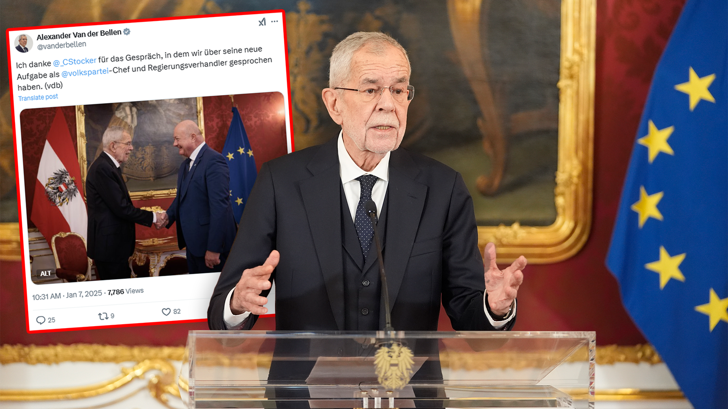 Auch der neue ÖVP-Chef Christian Stocker musste zum Rapport zu Bundespräsident Alexander Van der bellen.