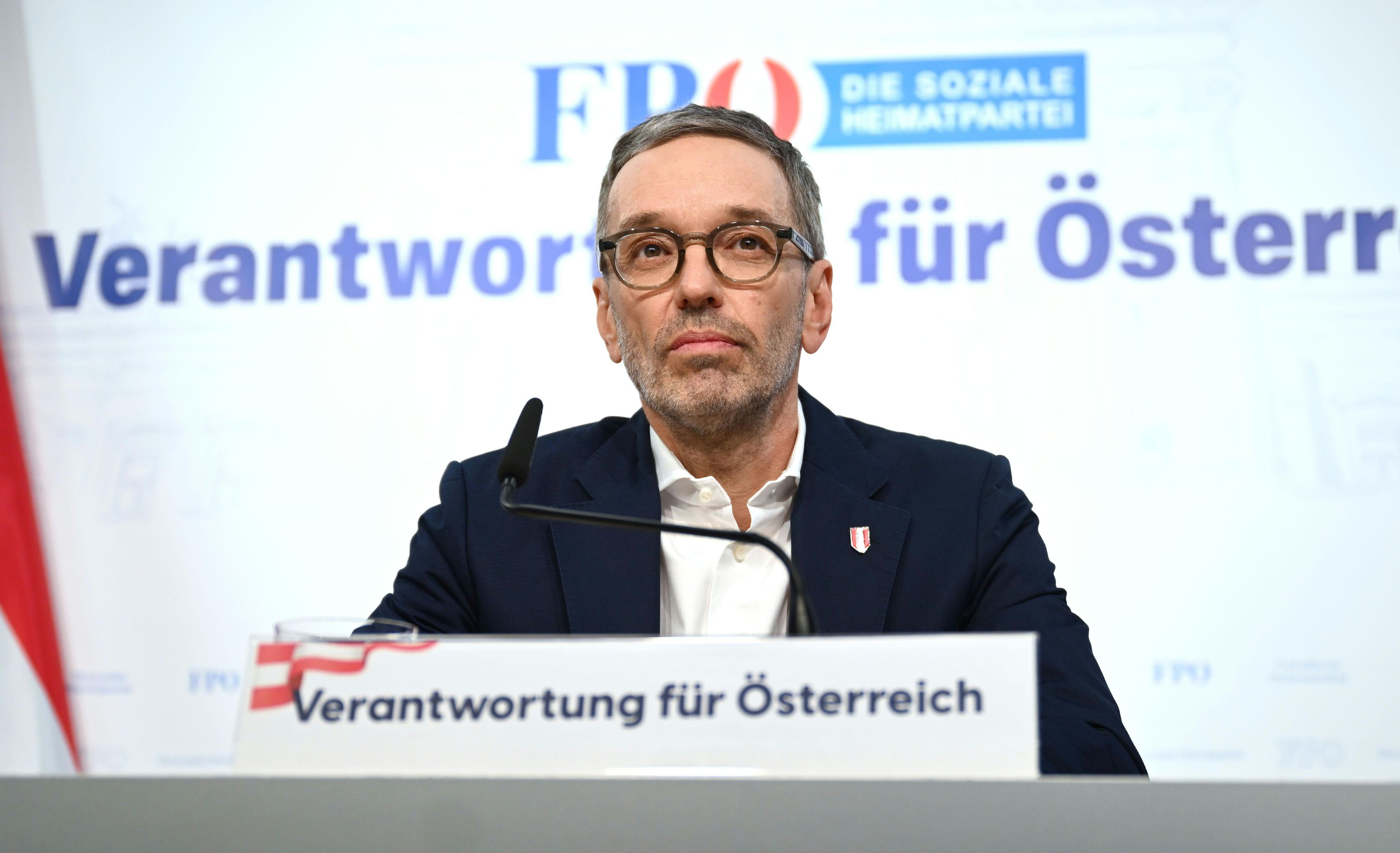 FPÖ-Chef Herbert Kickl bei der Pressekonferenz am Dienstag.