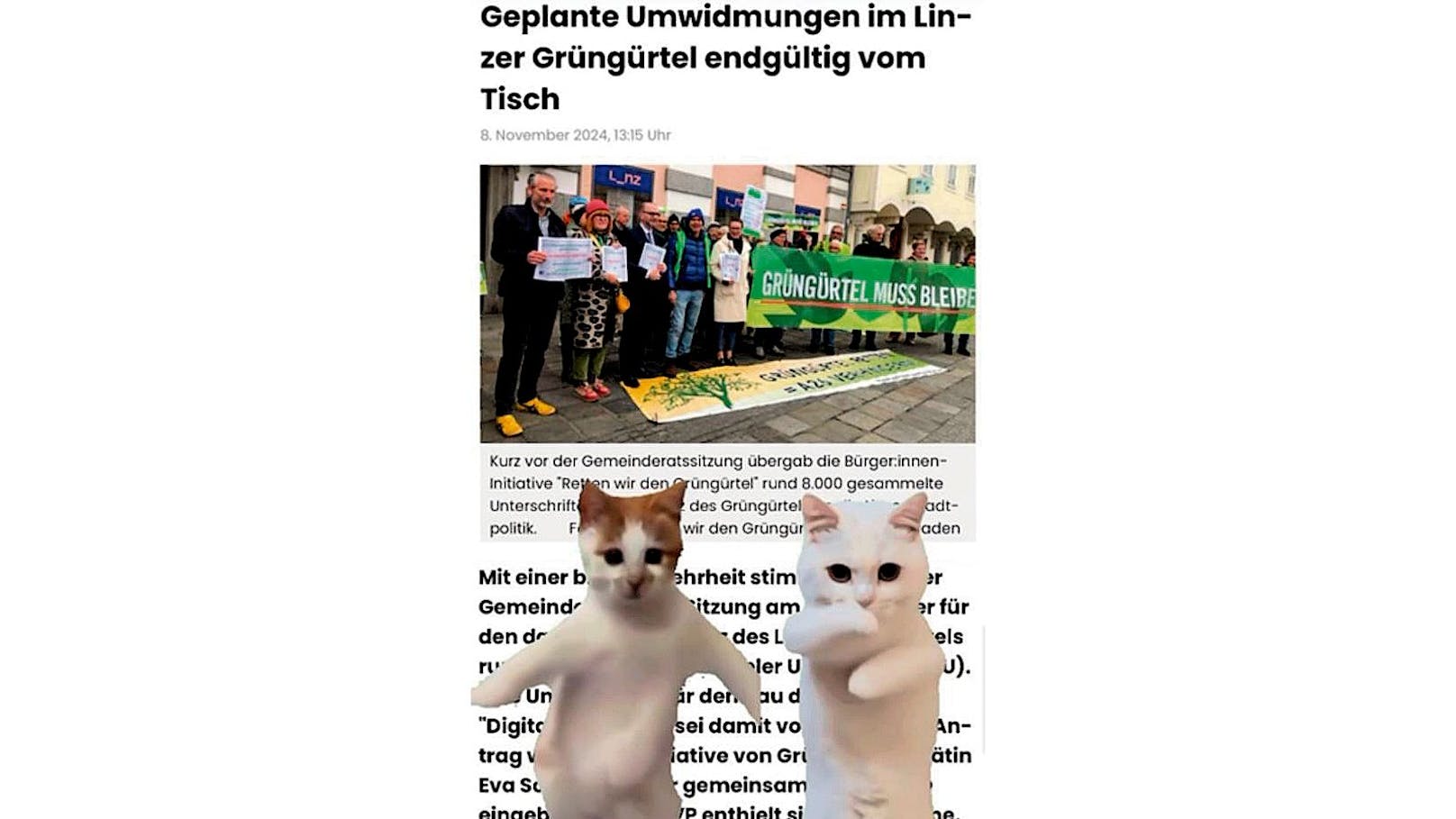 Die Grünen haben am liebsten tanzende Katzen vor einem Bericht über den Grüngürtel.