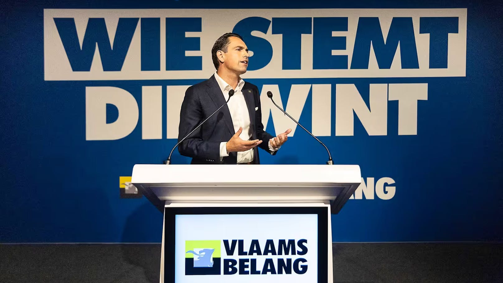 Tom Van Grieken ist seit 2014 der Parteivorsitzende der Vlaams Belang.