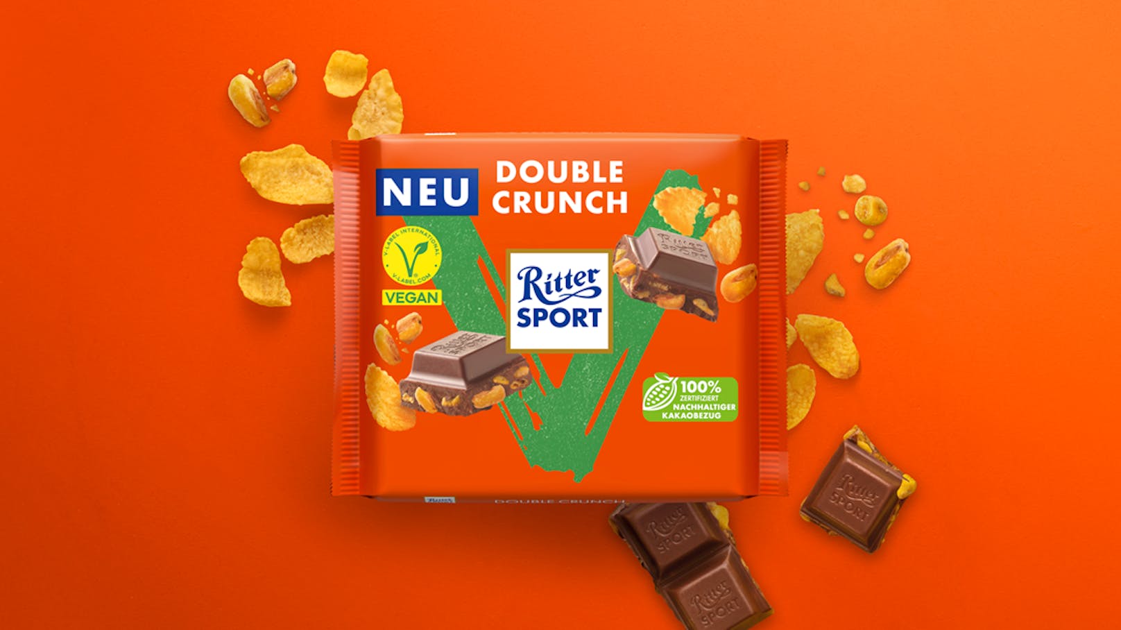 Die neue Ritter Sport <em>Vegan Double Crunch</em>.