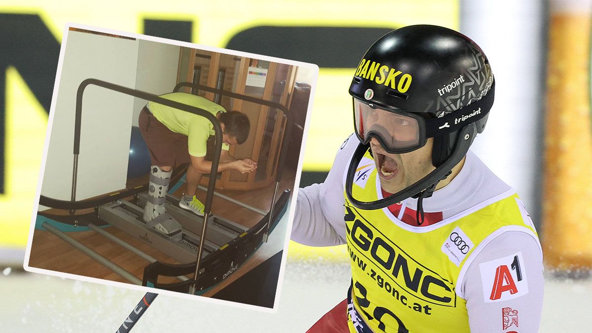 Ski-Ass Popov nach seinem Autounfall bei der Reha