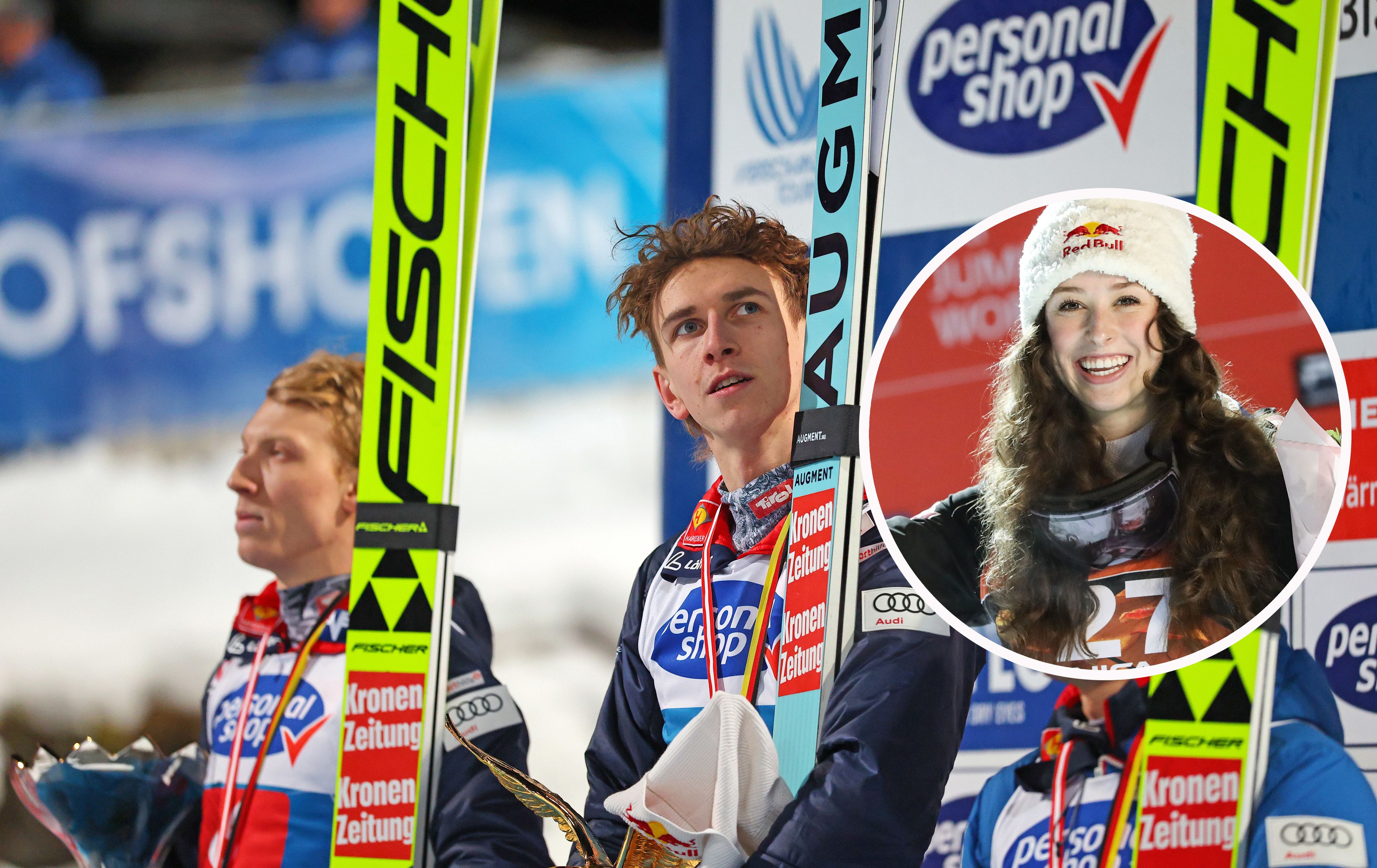 Daniel Tschofenig (l.) ist mit der kanadischen Skispringerin Alexandria Loutitt liiert.