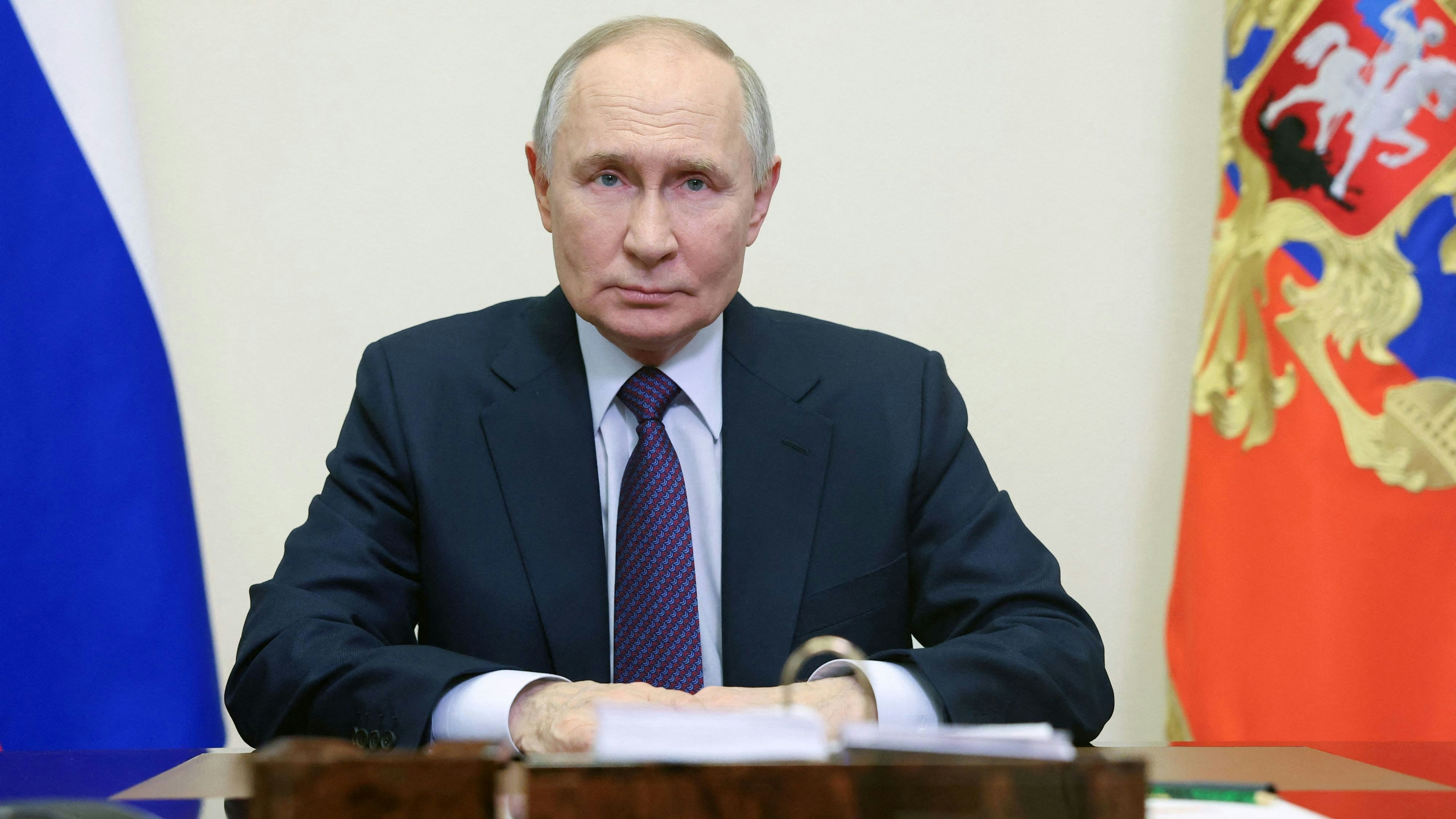 Kriegstreiber Wladimir Putin bei einer Ansprache am 12. Jänner 2025.