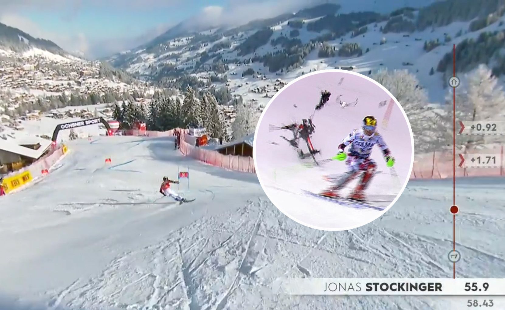 Beim RTL in Adelboden crashte eine Drohne hinter Jonas Stockinger.