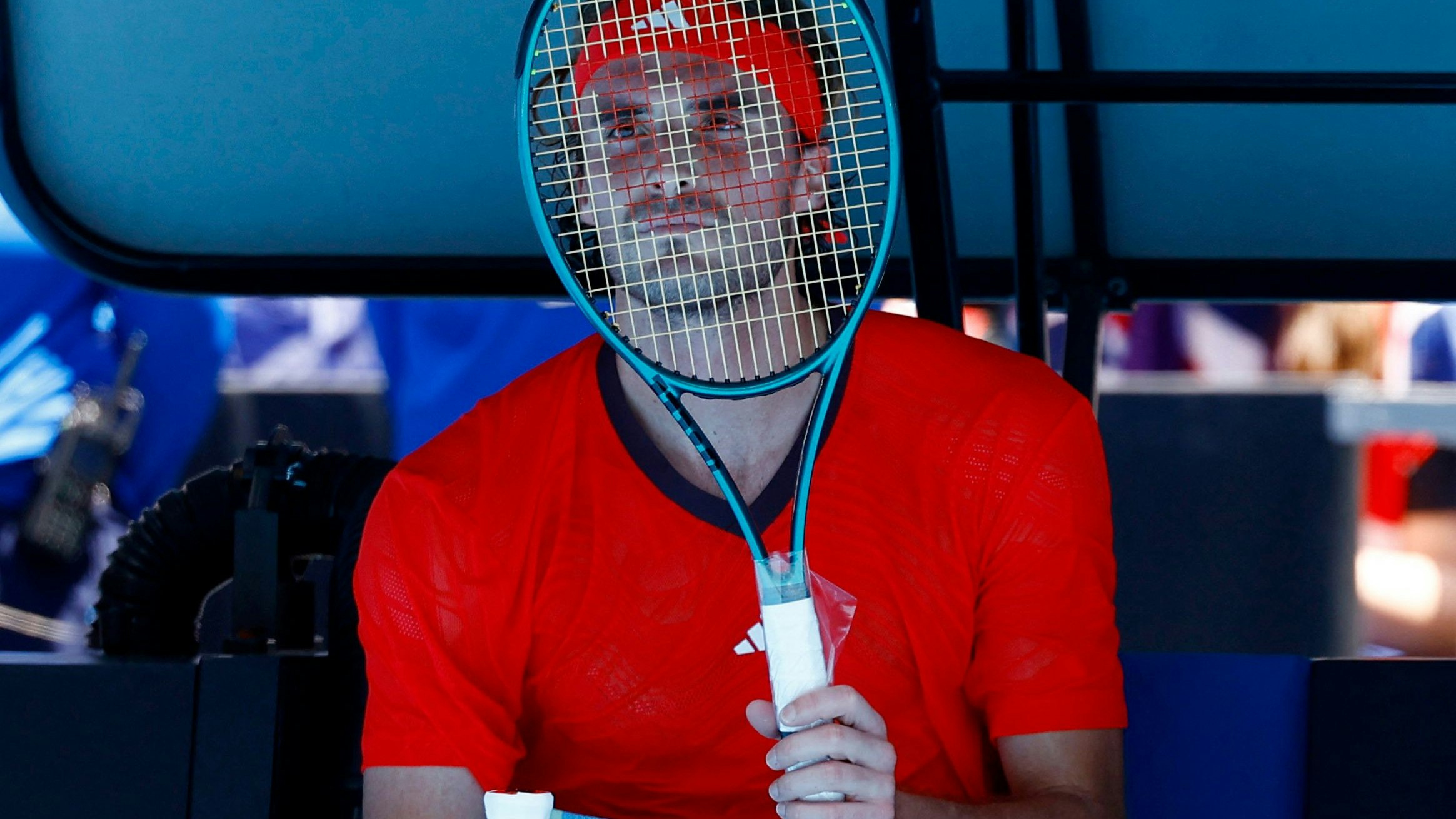 Tennis - Australian Open - Melbourne Park, Melbourne, Australia - January 13, 2025 Greece's Stefanos Tsitsipas during a break in play on his first round match against Alex Michelsen of the U.S. REUTERS/Kim Kyung-Hoon