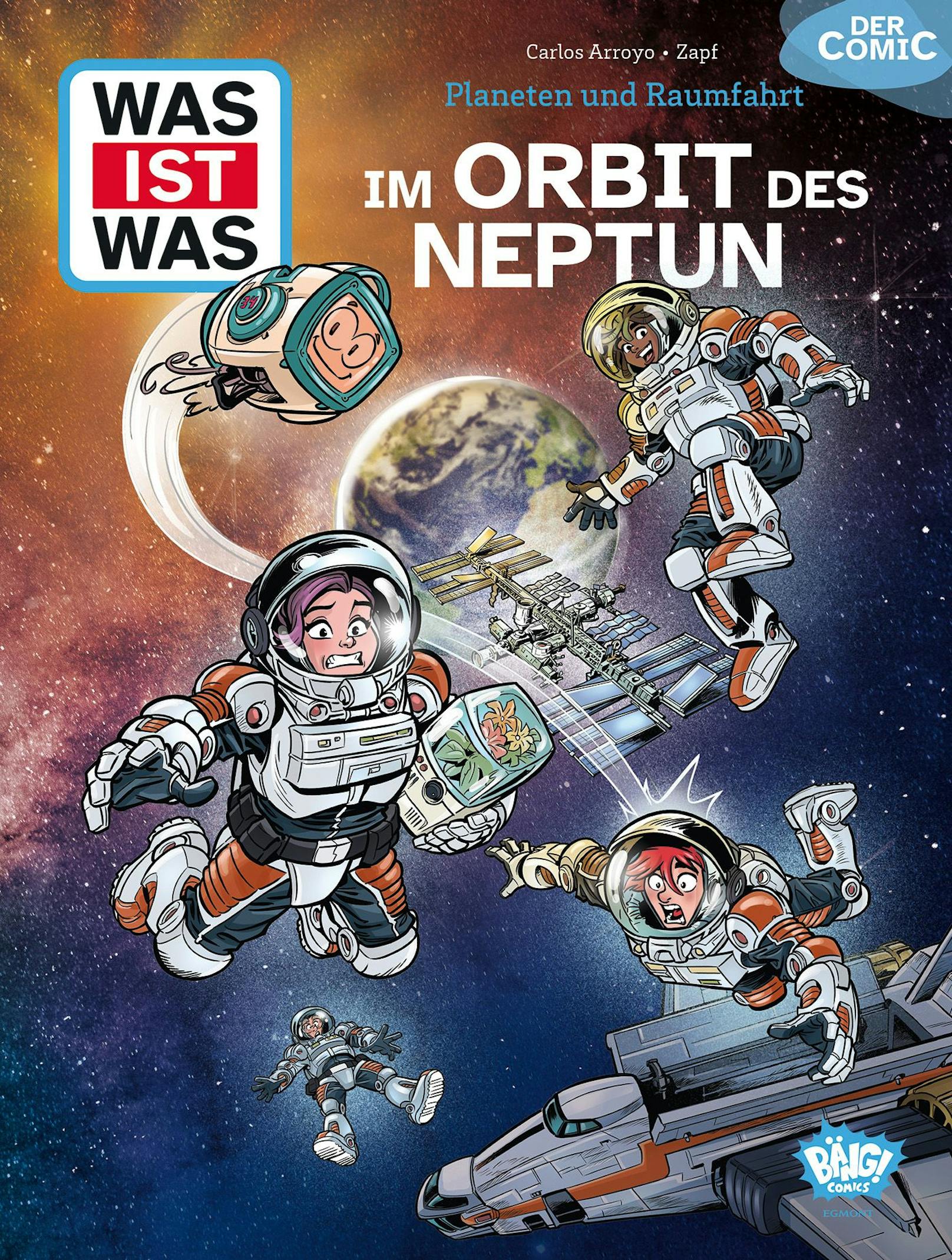 Im Band "Im Orbit des Neptun" begleiten Leser:innen Will, Iris und Wenko in die unendlichen Weiten des Alls und erfahren viel zu den Themen Planeten und Raumfahrt.