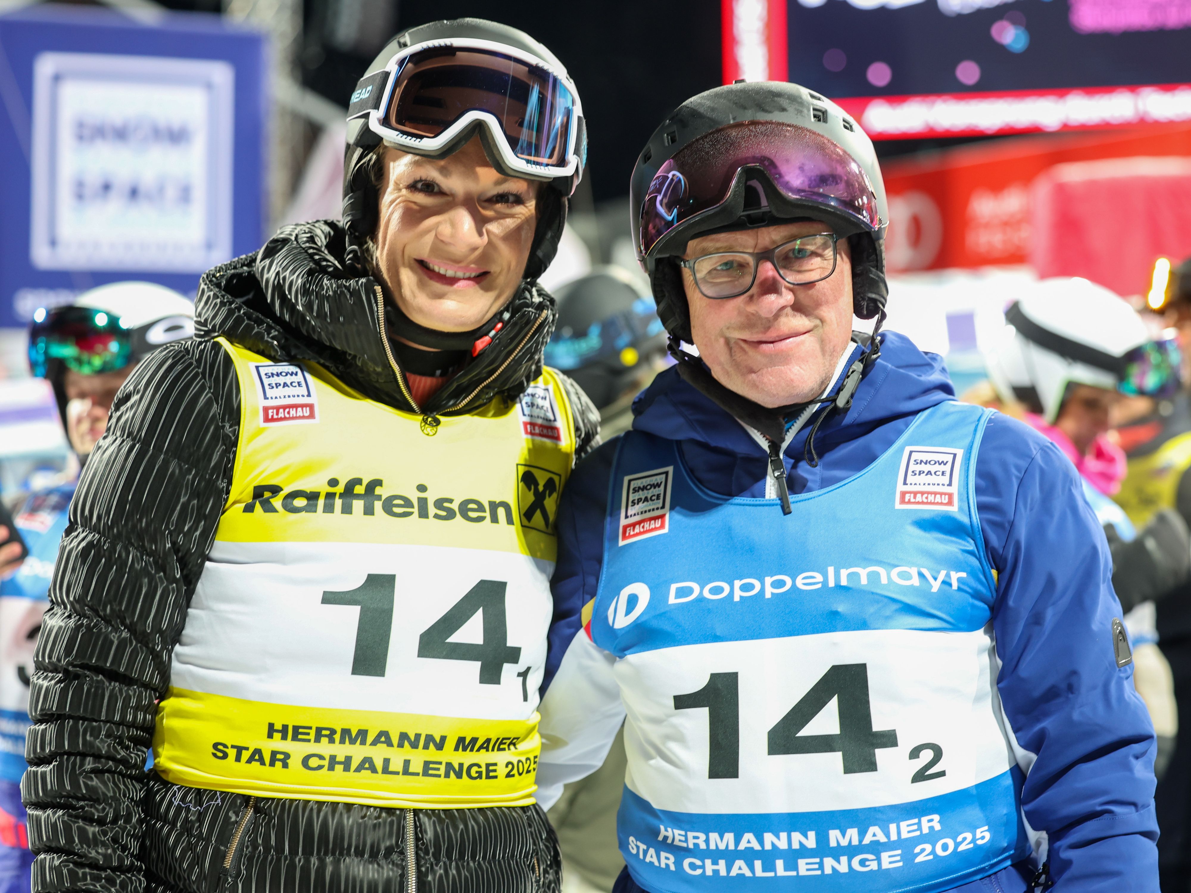 Maria Höfl-Riesch mit Ralf Rangnick bei der Hermann Maier Star Challenge.