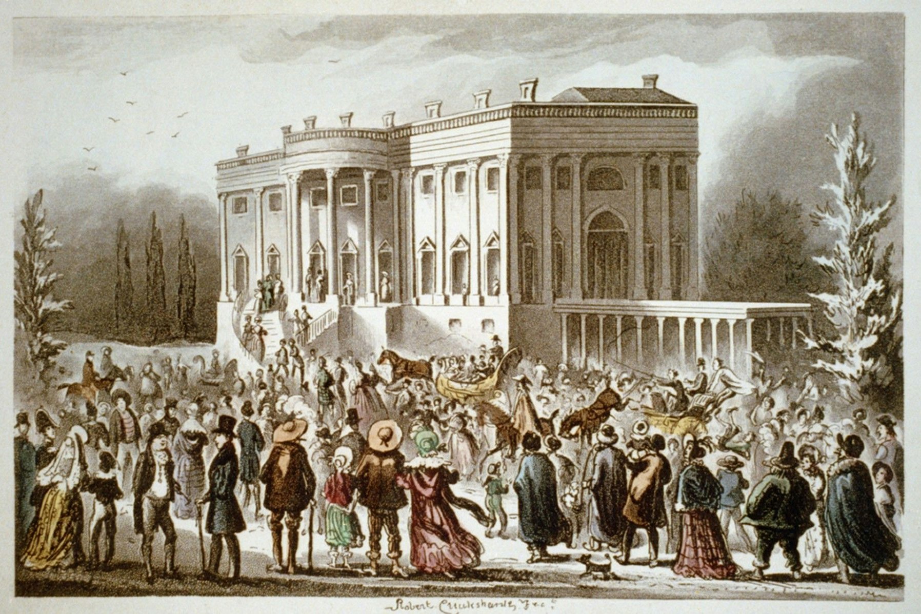 Bei der Angelobung von Andrew Jackson 1829 "zerlegten" Besucher das Weiße Haus