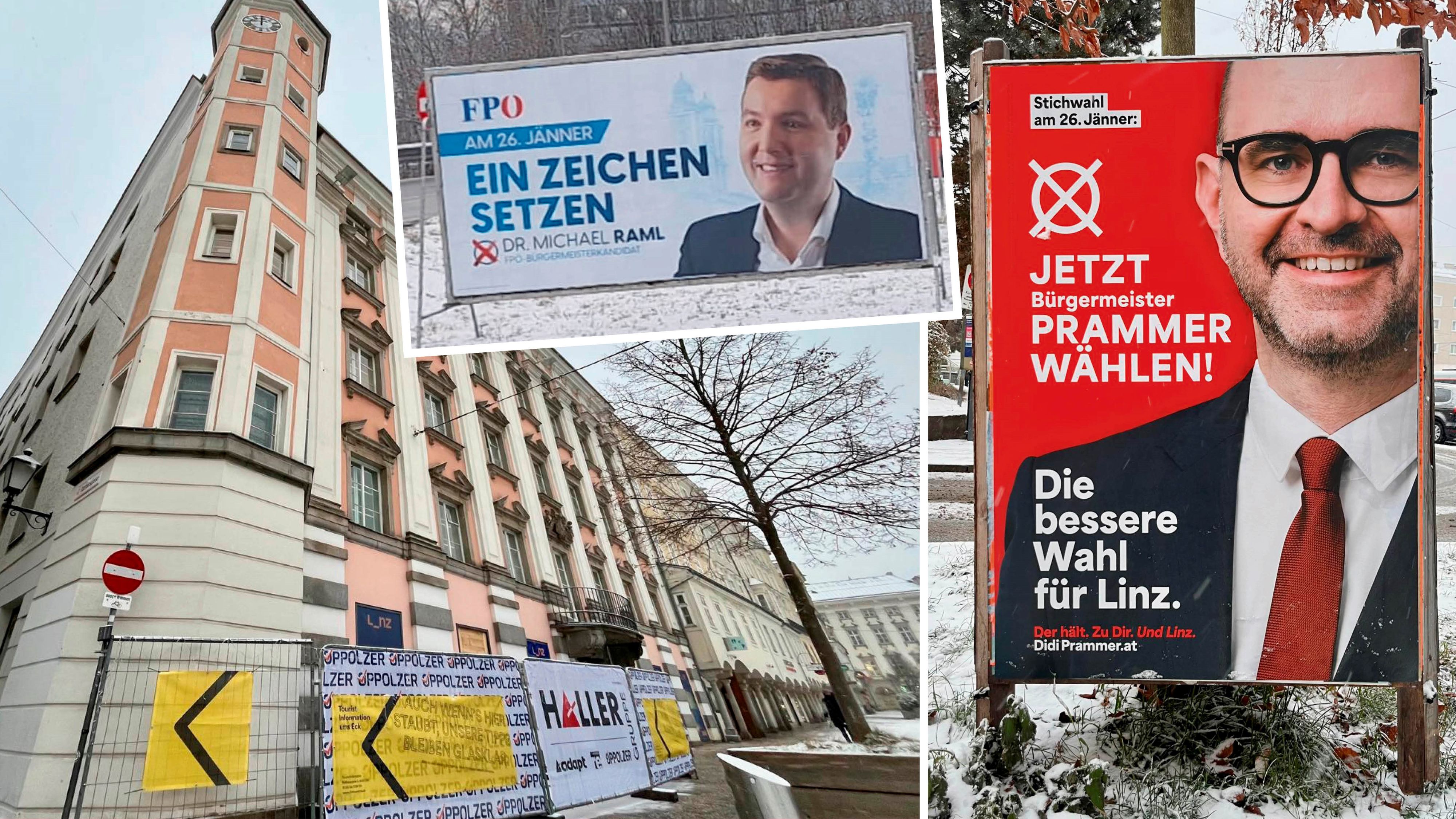 Rot oder Blau? Am 26. Jänner entscheidet sich, wer künftig Linz vom Rathausturm aus regiert.