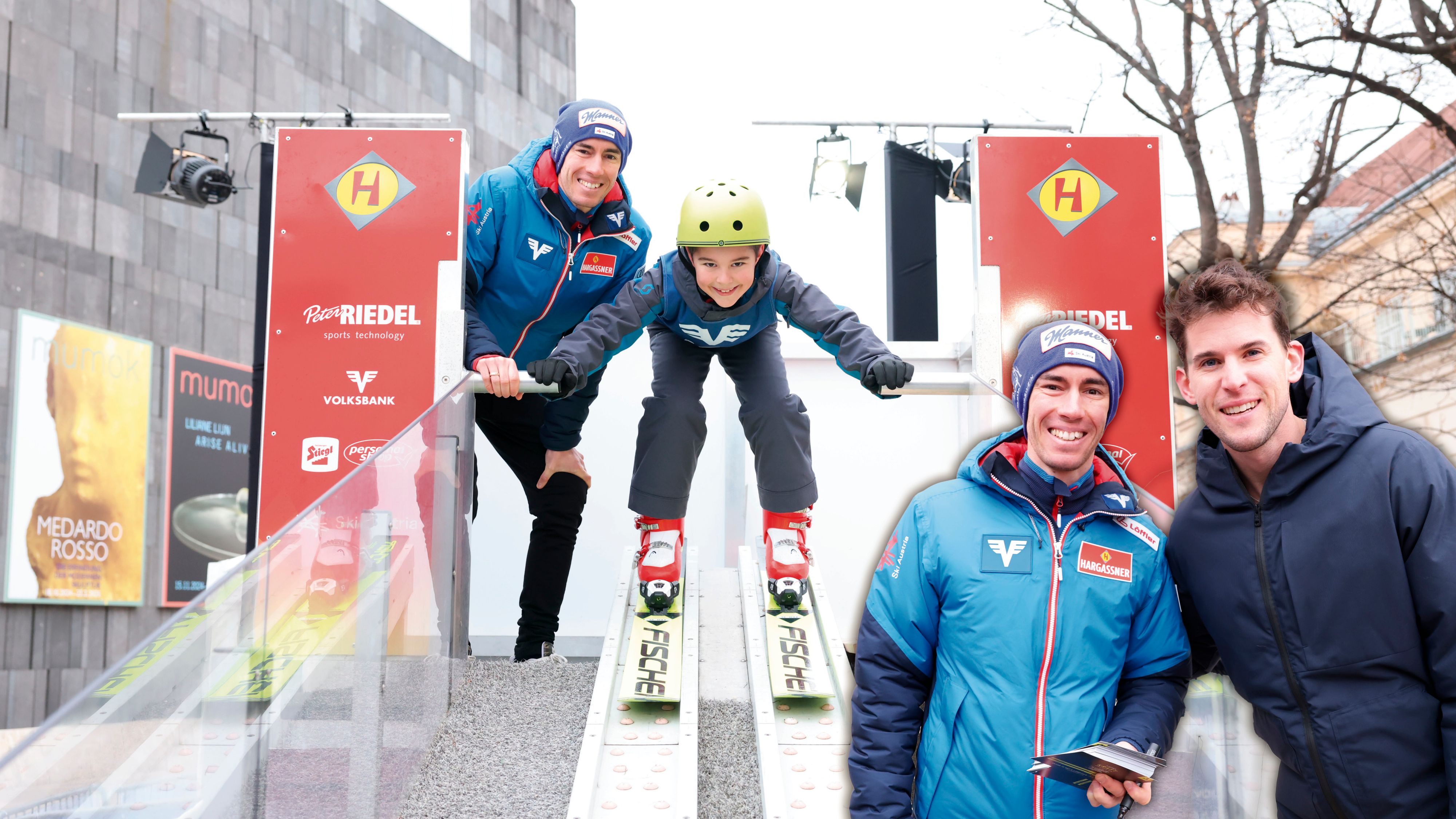 Super-Adler Kraft in Wien mit Talent Paul und Ex-Tennis-Ass Thiem (r.)