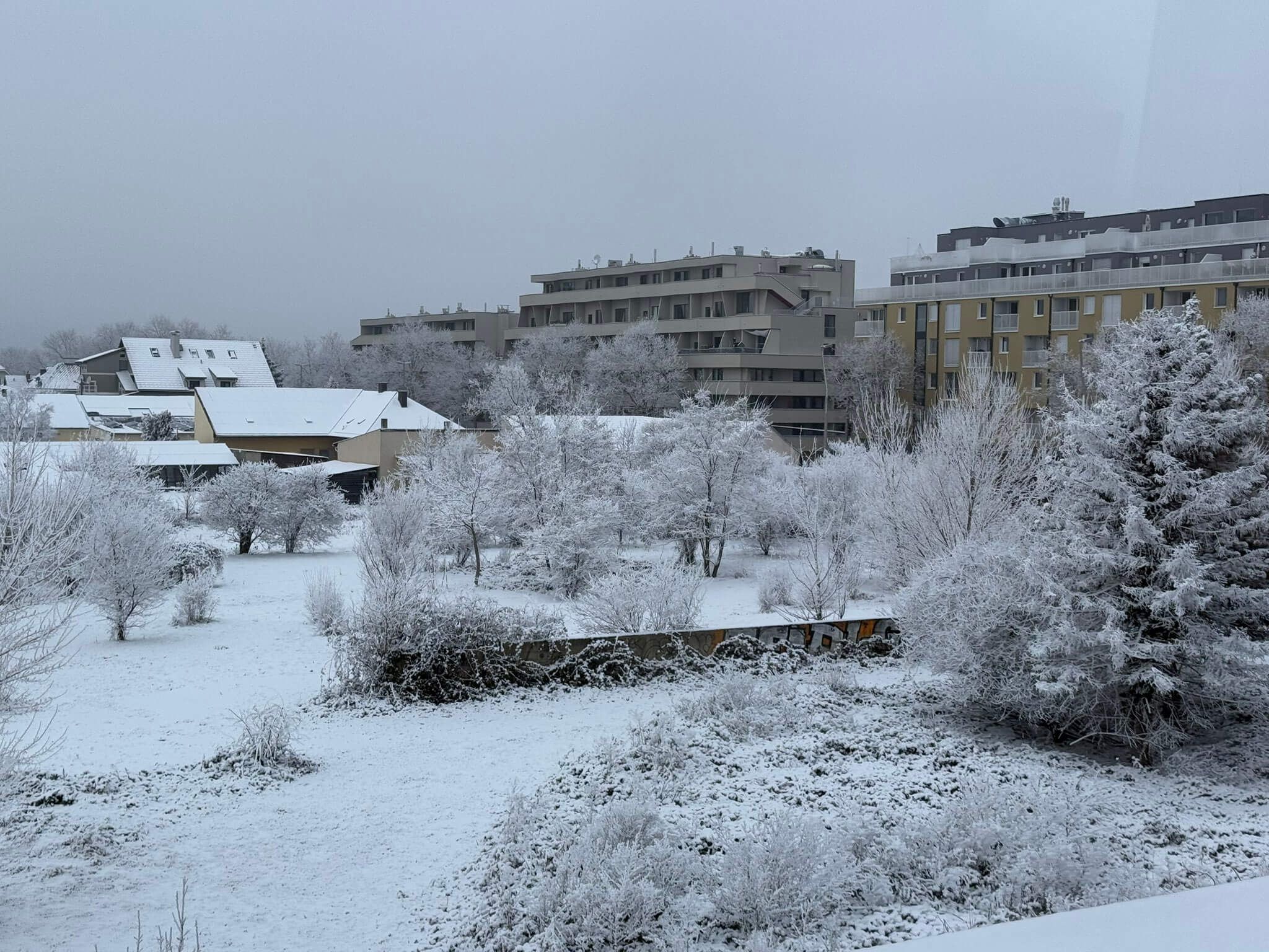Industrieschnee am 1. Jänner 2025 in der Wiener Donaustadt.