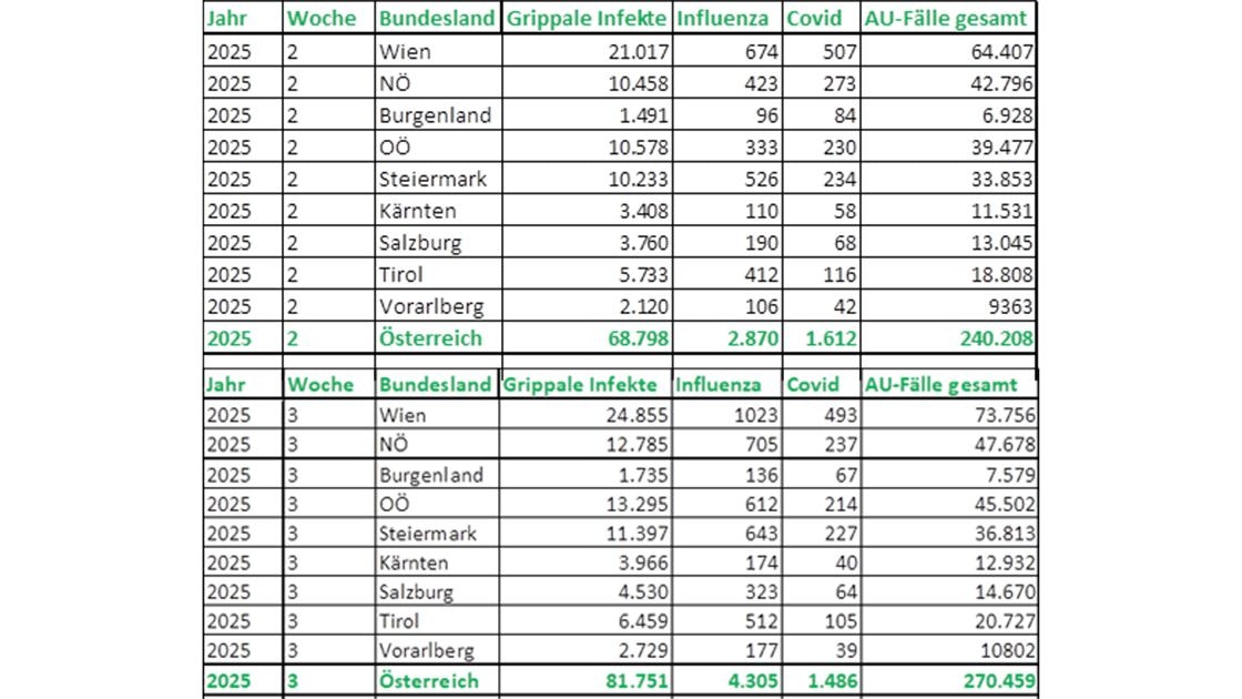 Die Zahl der Influenza-Fälle hat sich fast verdoppelt.