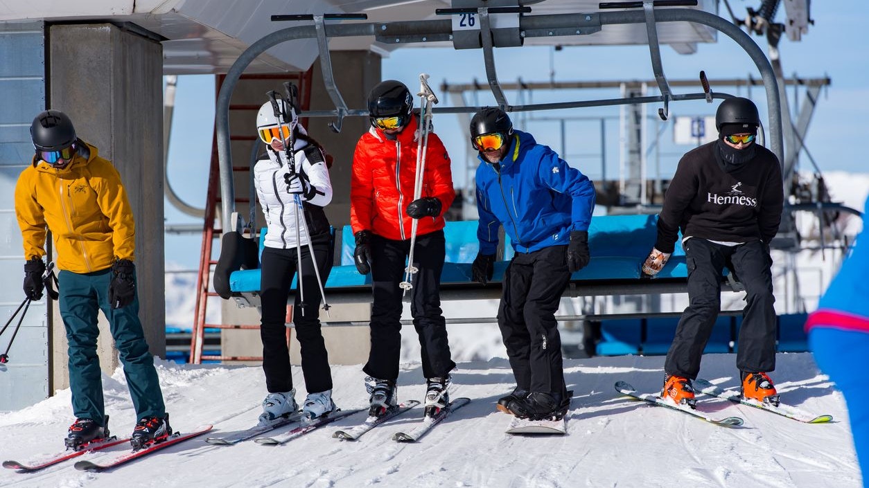 Grandvalira, Andorra : 2019 December 28 : People having fun in Sunny Day on Grandvalira Ski Station in Andorra.
