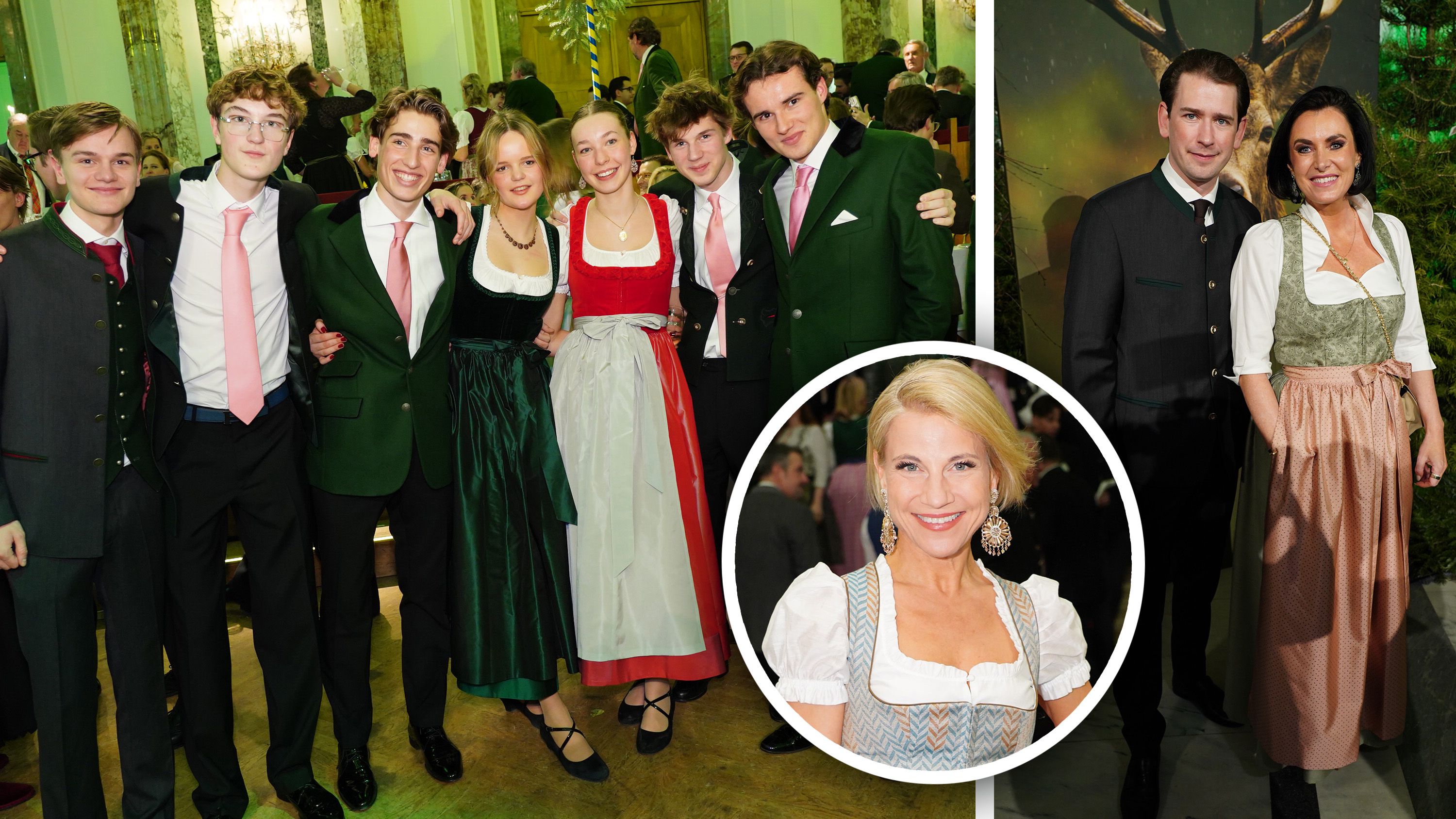 Pracht in Tracht: Die Debütanten nach gelungener Eröffnung; Kristina Sprenger, Sebastian Kurz und Elisabeth Köstinger in der Hofburg