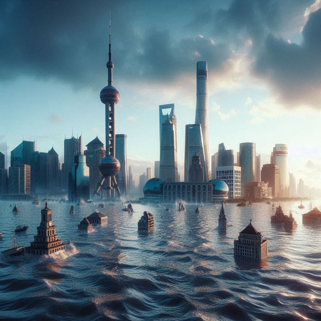 So stellt sich die KI den Untergang von Shanghai (China) vor.