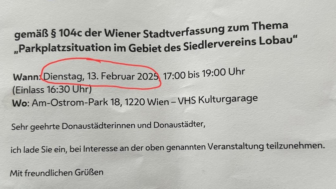 Bei der Einladung kam es zu einer Datums-Panne.