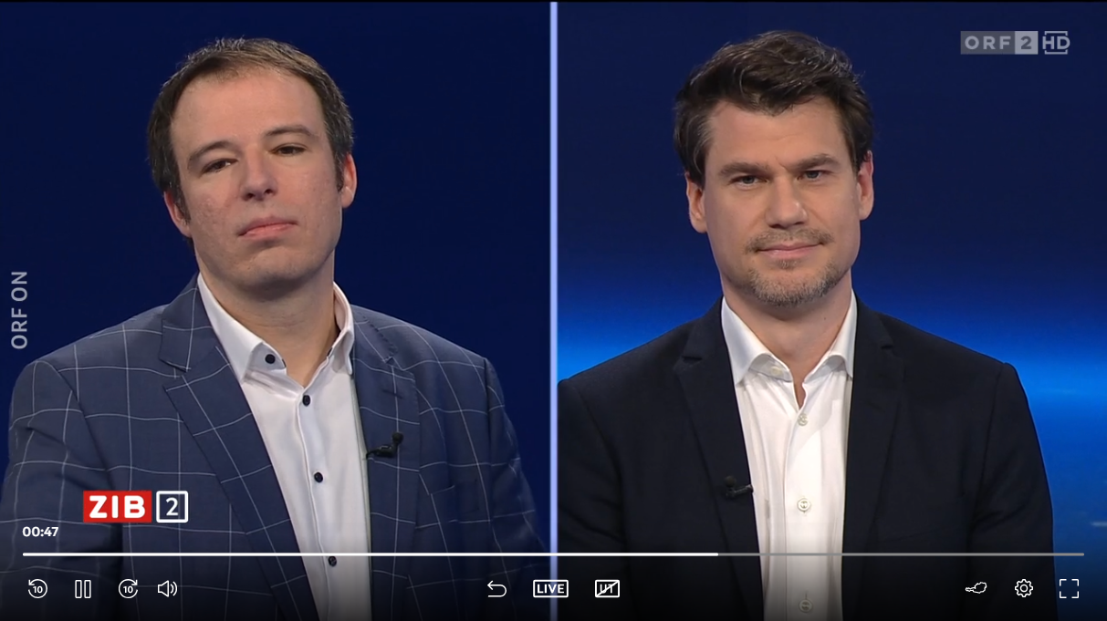 Oliver Picek vom Momentum Institut und Hanno Lorenz von der Agenda Austria in der ORF-