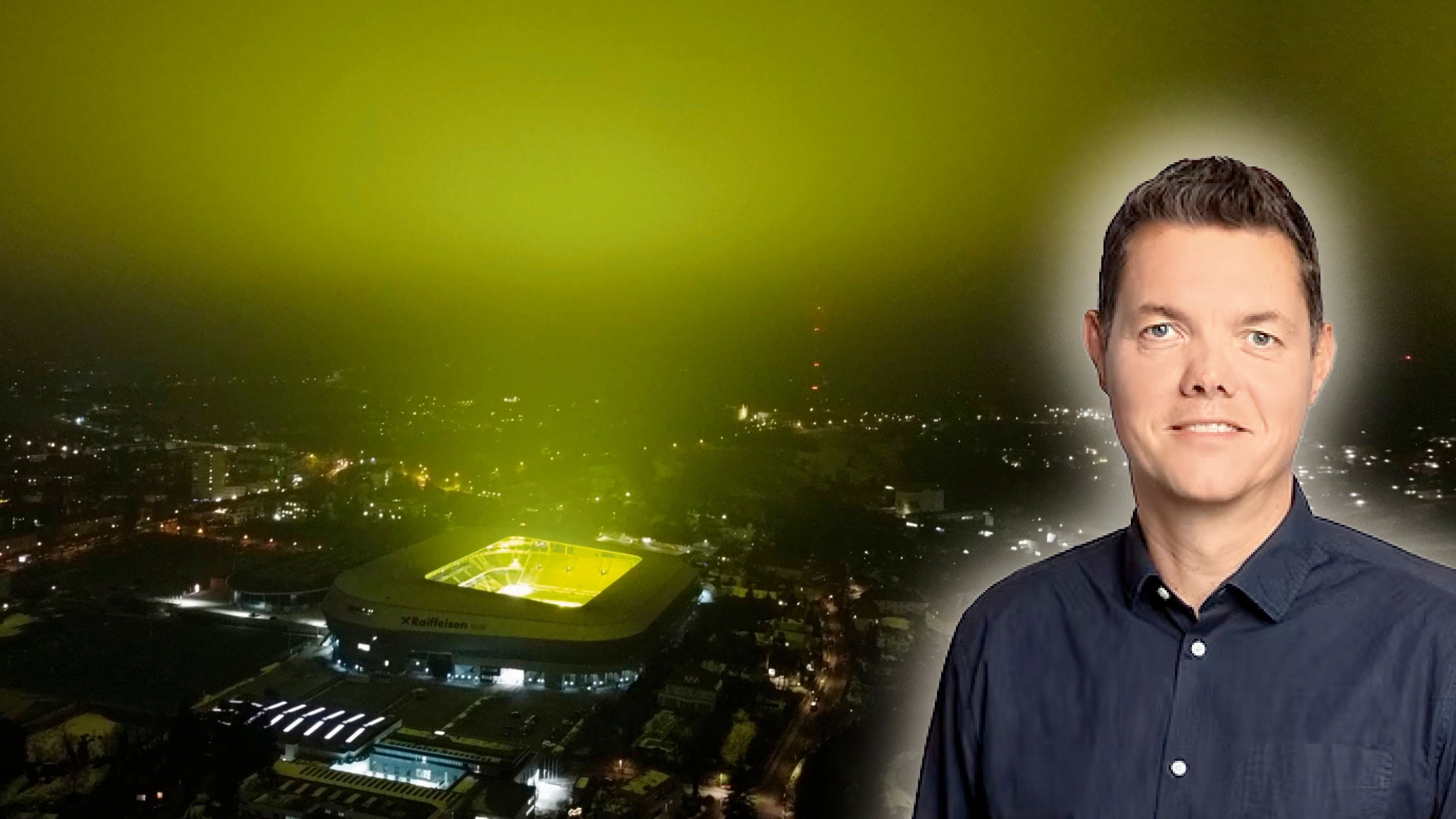 Anrainer Christian Trübenbach beobachtet regelmäßig den gelb verfärbten Nachthimmel über der Linzer Raiffeisen Arena.