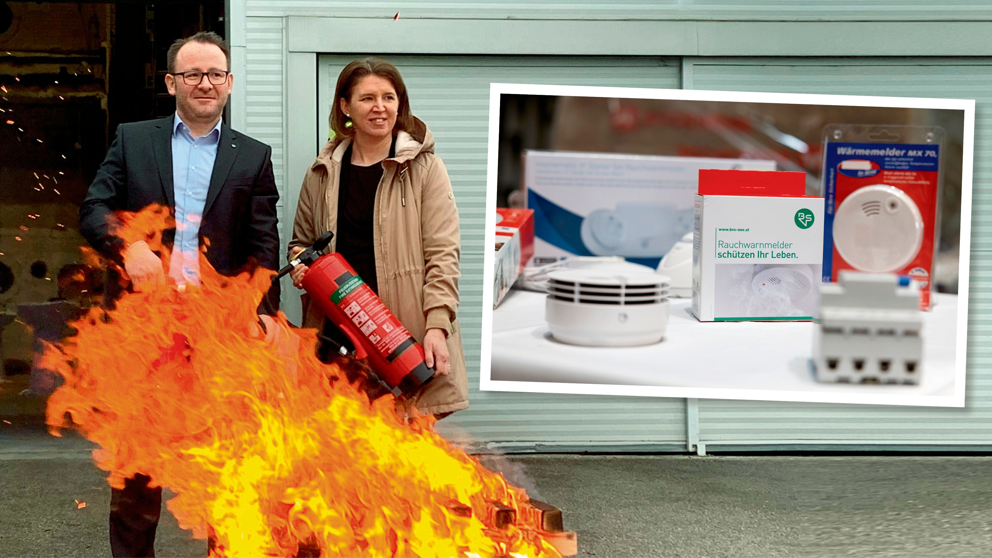 Günther Schwabegger von der Brandverhütungsstelle für Oö. und VP-Landesrätin Michaela Langer-Weninger sind sich einig: Einfache Brandwarnmelder können das Schlimmste verhindern.