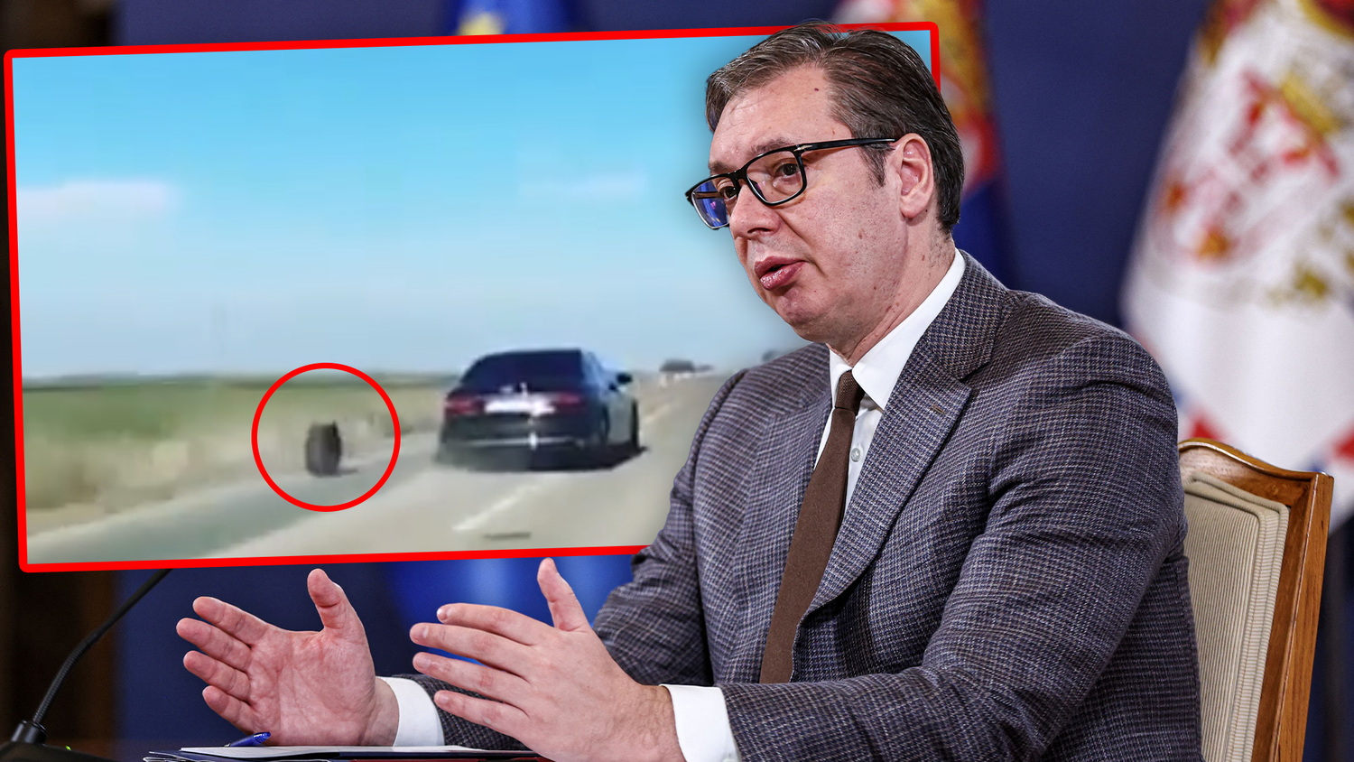 Während einer Dienstreise von Serbiens Präsident Aleksandar Vučić hat sich ein Reifen während der Fahrt gelöst.
