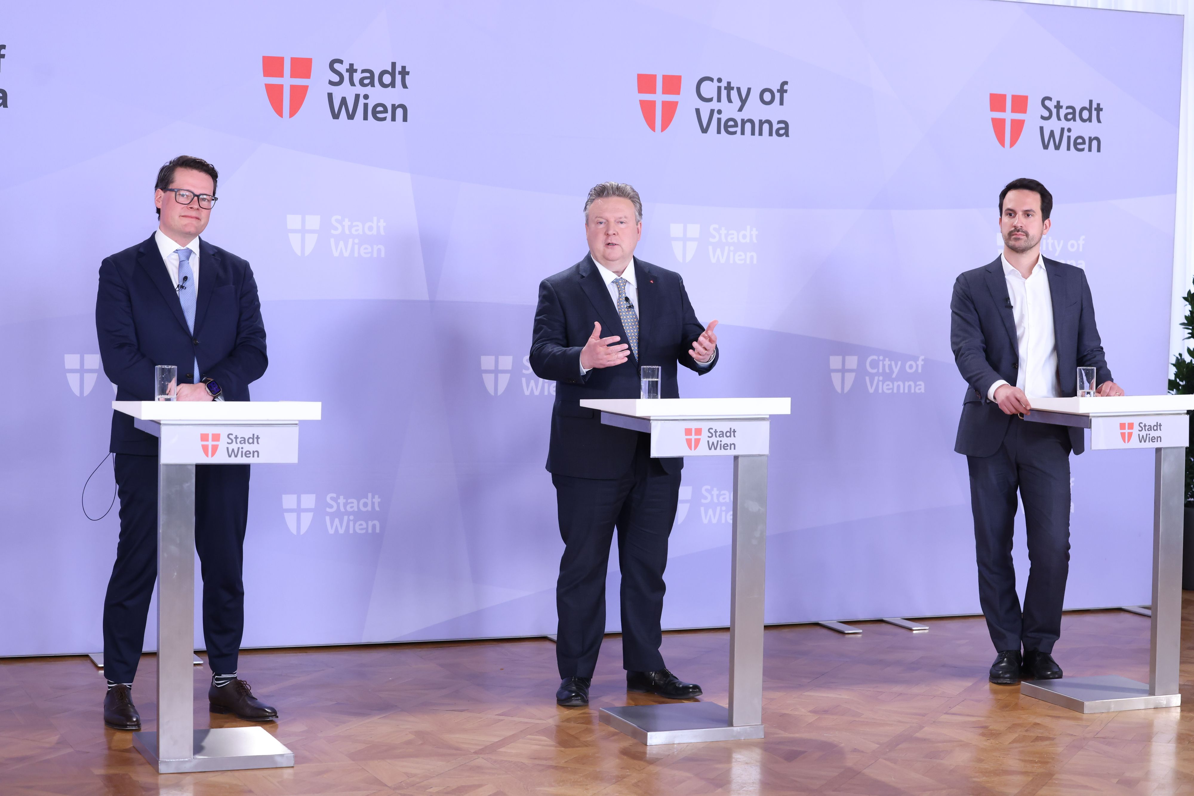 Klima-Stadtrat Jürgen Czernohorszky, Bürgermeister Michael Ludwig, Vize Christoph Wiederkehr