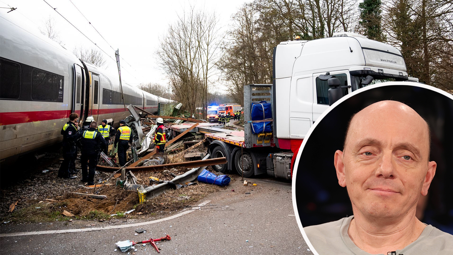 Beim Zusammenstoß des ICEs mit einem Lastwagen ist ein Mensch ums Leben gekommen.