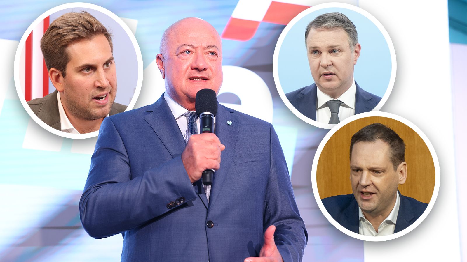 Bei ihnen glühen jetzt die Telefone: VP-Chef Stocker und General Pröll; SP-Chef Babler und Klubvize Kucher