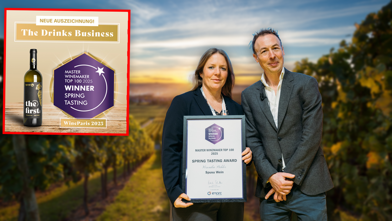 Winzerin Veronika Pichler mit Patrick Schmitt, er ist einer der Wein-Juroren.