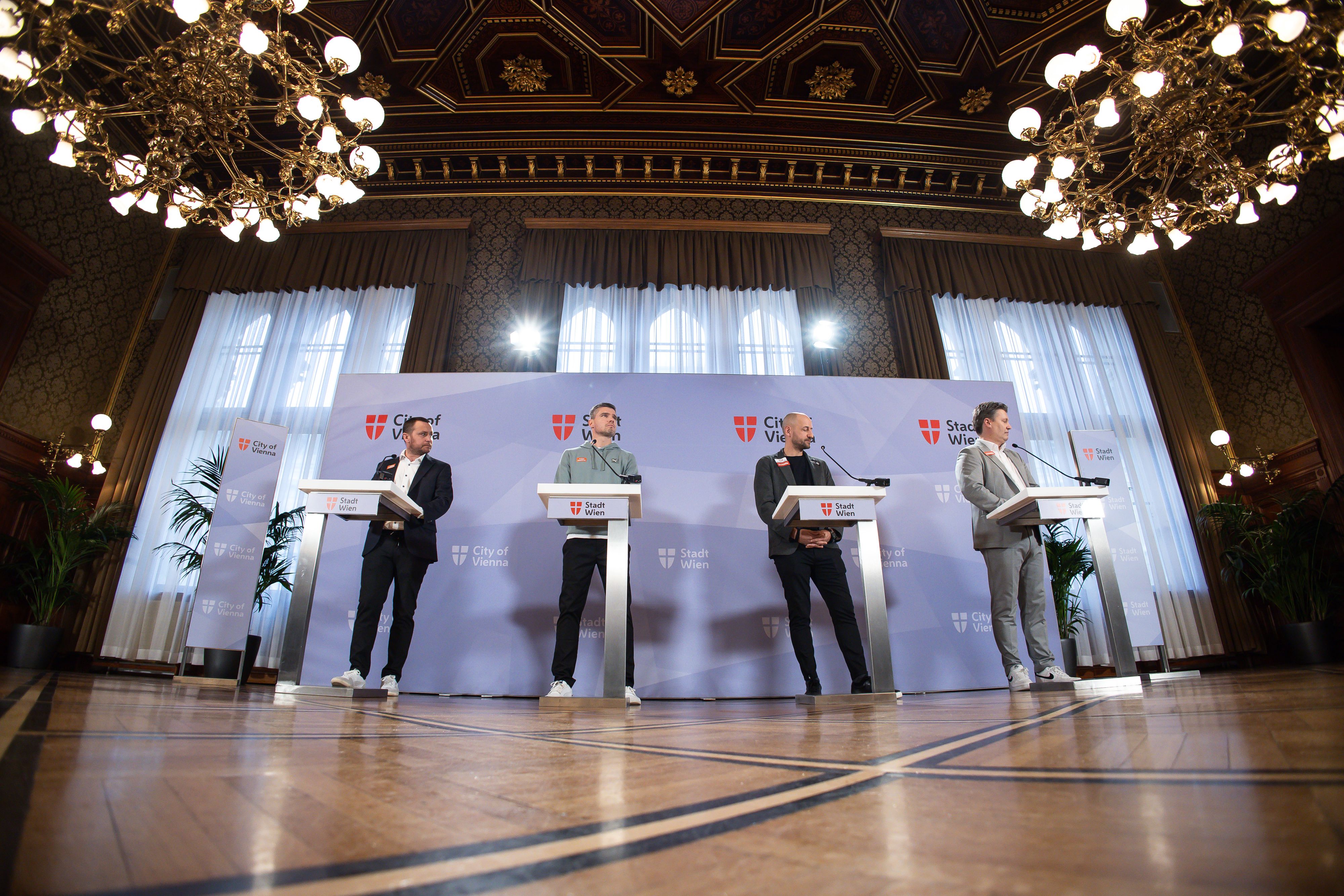 Die erste gemeinsame Pressekonferenz von Rapid und Austria seit 15 Jahren. 