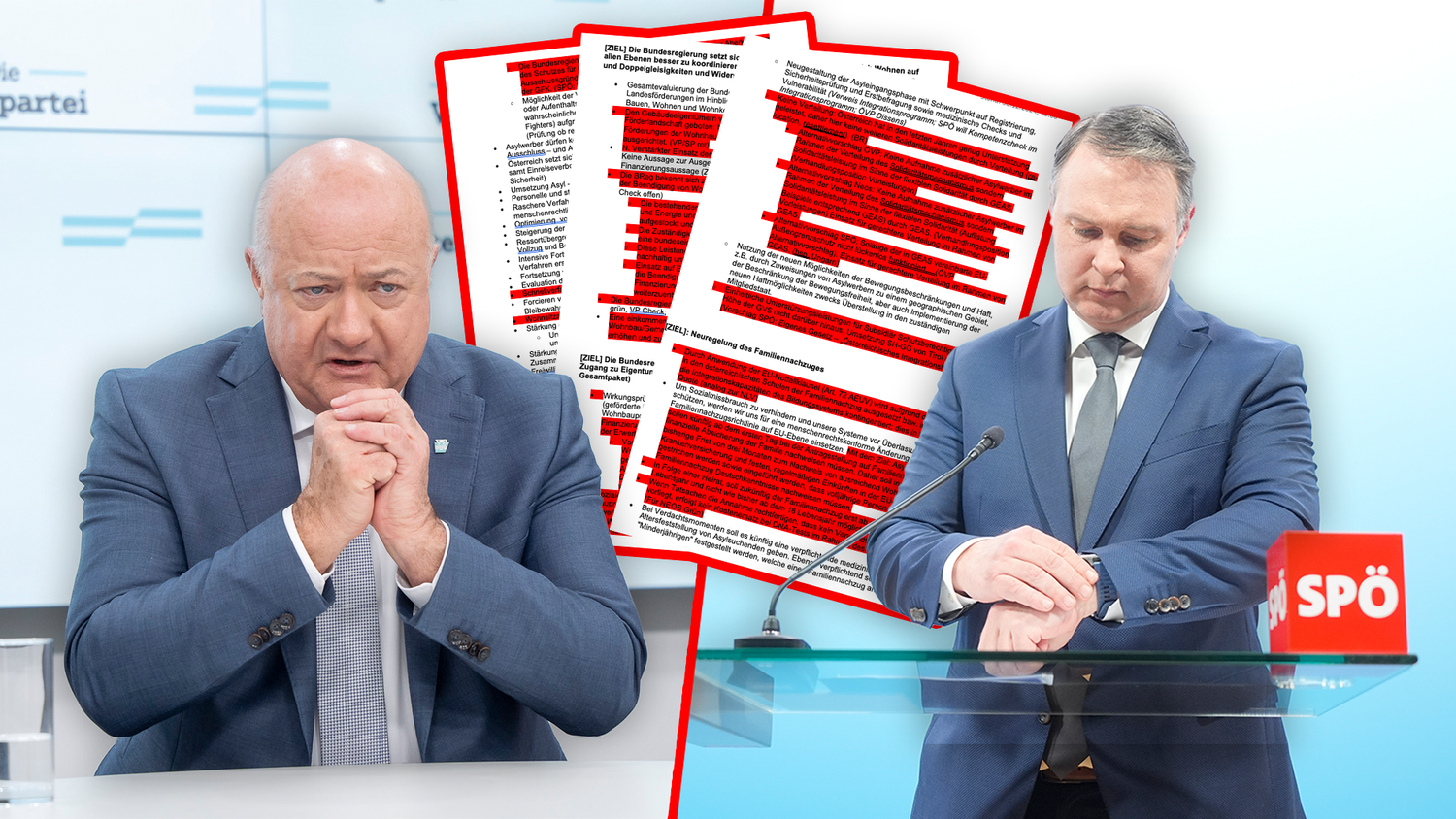 ÖVP-Chef Stocker und SPÖ-Obmann Babler können im Ringen um eine Koalition auf den Ampel-Verhandlungen aufbauen. Da stand aber auch etliches auf Rot.