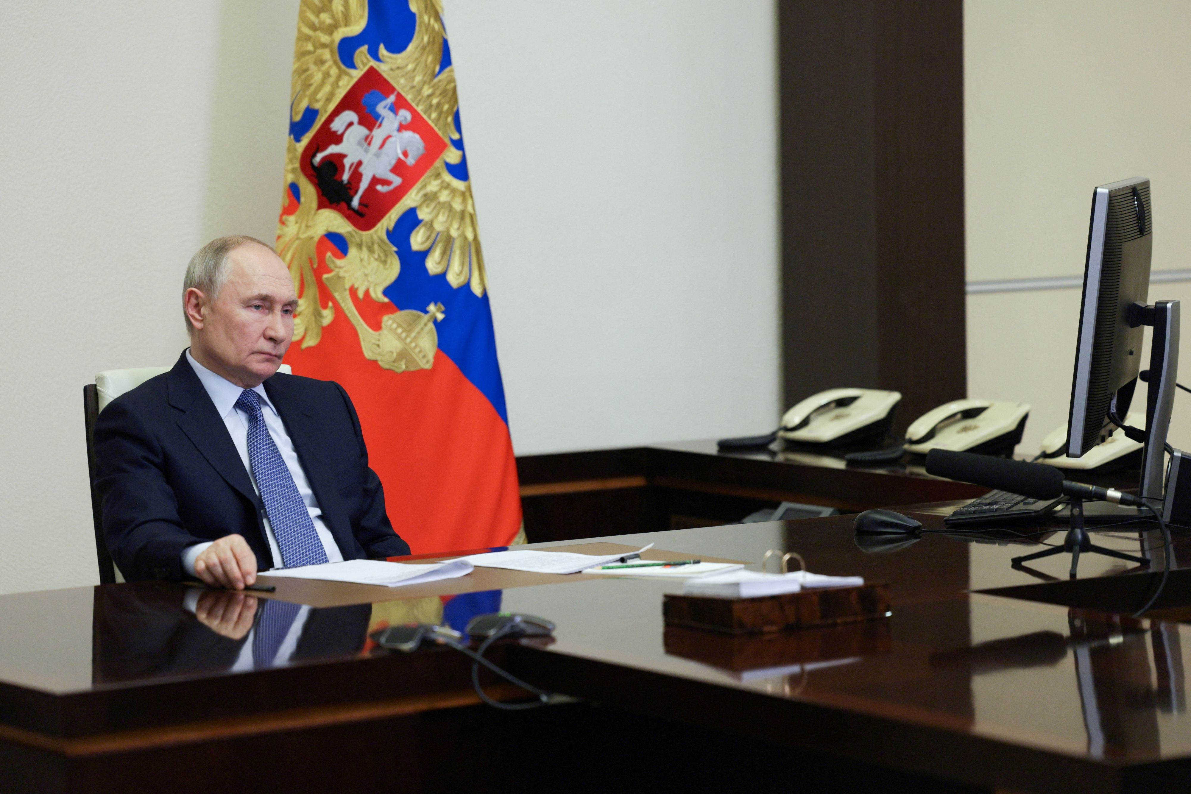 Wladimir Putin während einer Videokonferenz in seiner Moskauer Vorstadtresidenz Nowo-Ogarjowo am 14. Februar 2025.