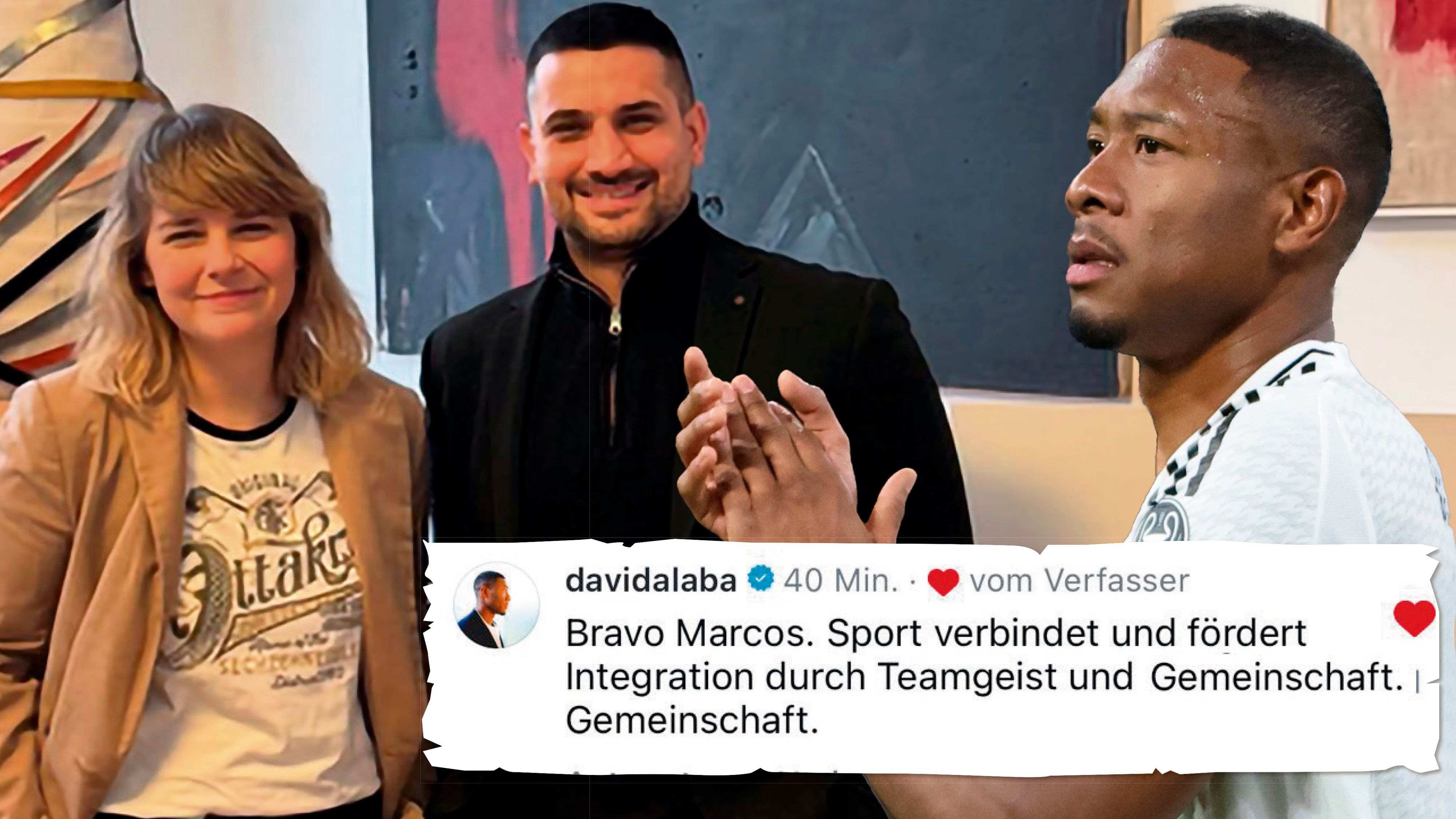 Marcos Nader mit SP-Bezirksvorsteherin Stefanie Lamp. Fußball-Star David Alaba gratuliert zum Antritt.