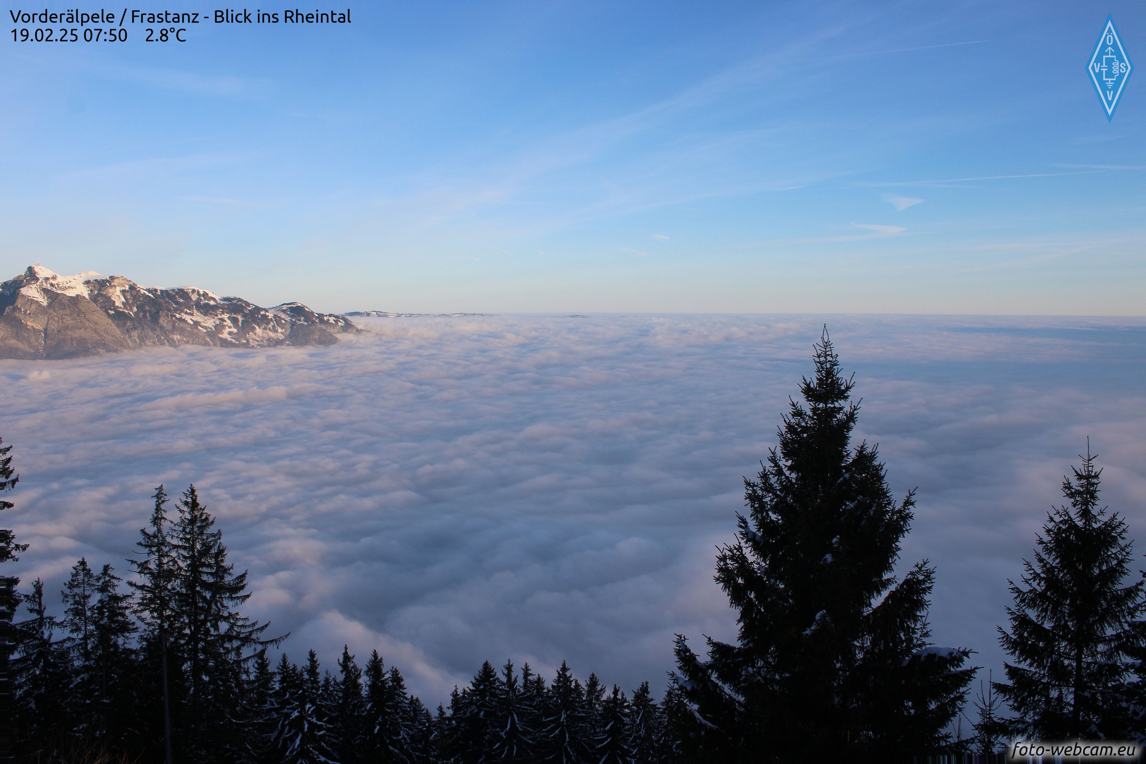 Blick ins Rheintal am 19. Februar 2025: Mit bald 15 Grad Plus wird der Schnee schnell Geschichte sein.