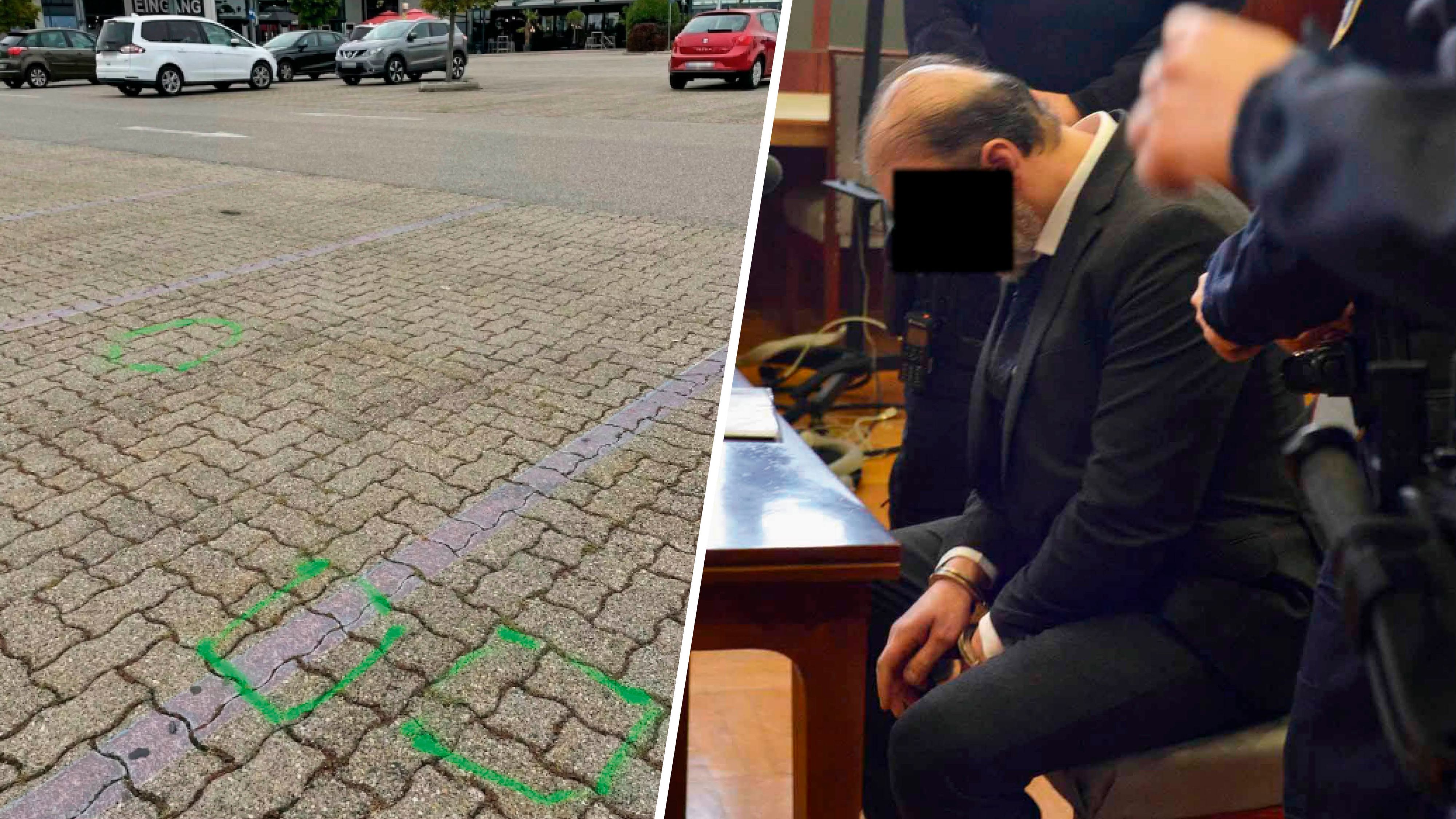 Der Tatort in Wr. Neustadt und der Angeklagte vor Gericht