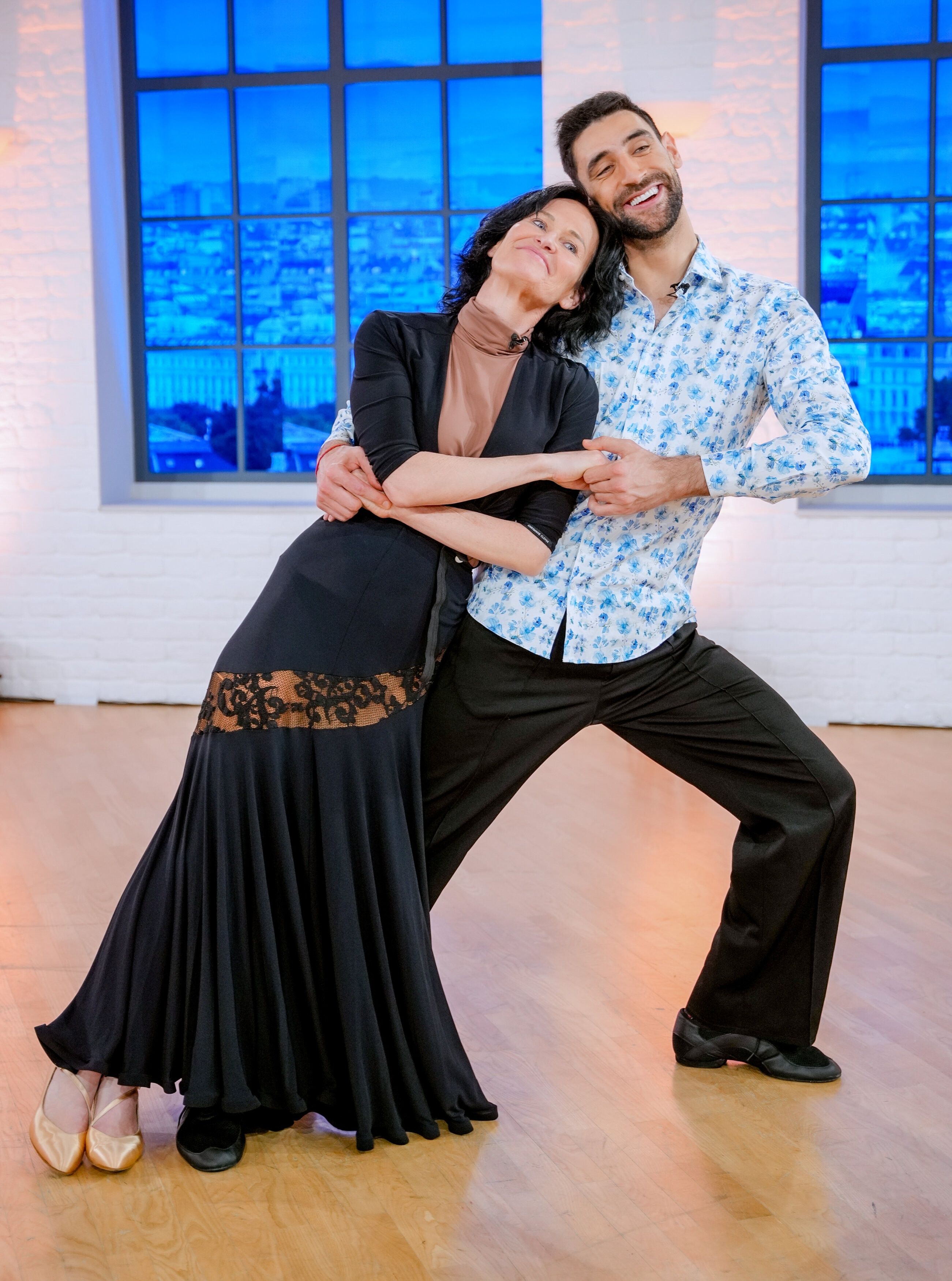 Eva Glawischnig trainiert mit ihrem Partner Dimitar Stefanin.