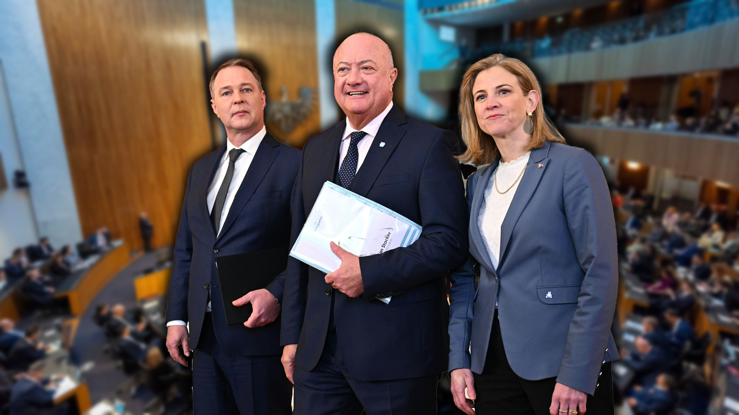 Ampel im Endspurt. Schon bald könnte die Regierung unter Andreas Babler, Chrisitan Stocker und Beate Meinl-Reisinger angelobt werden.