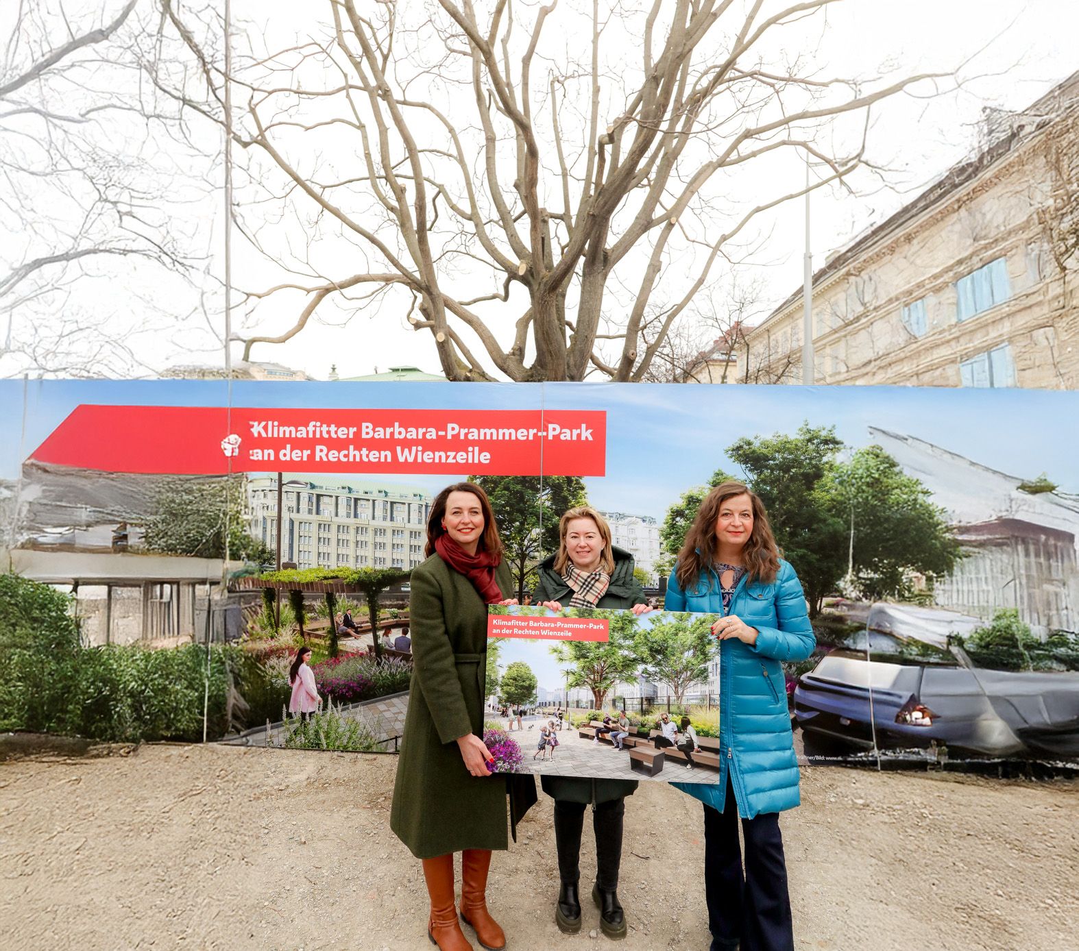 NEOS Wien Stadtentwicklungssprecherin Selma Arapovic, Margaretens Bezirksvorsteherin Silvia Jankovic und Planungsstadträtin Ulli Sima gaben den Startschuss zur Umgestaltung.