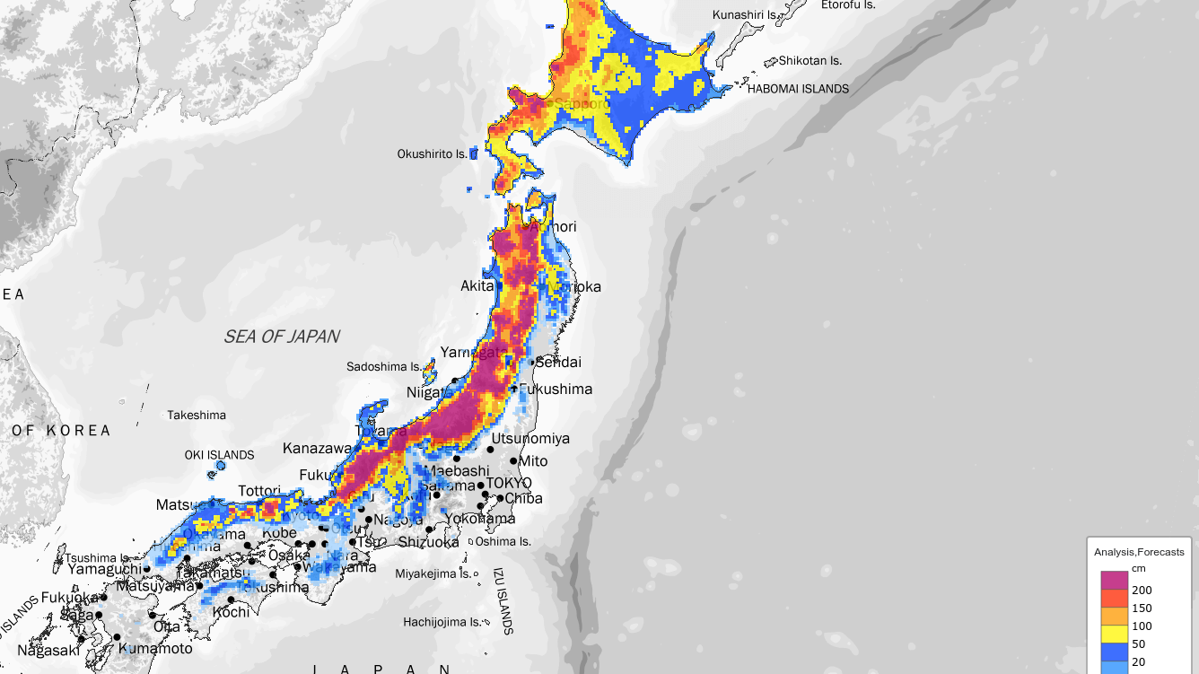 Aktuelle Schneeanalyse für Japan