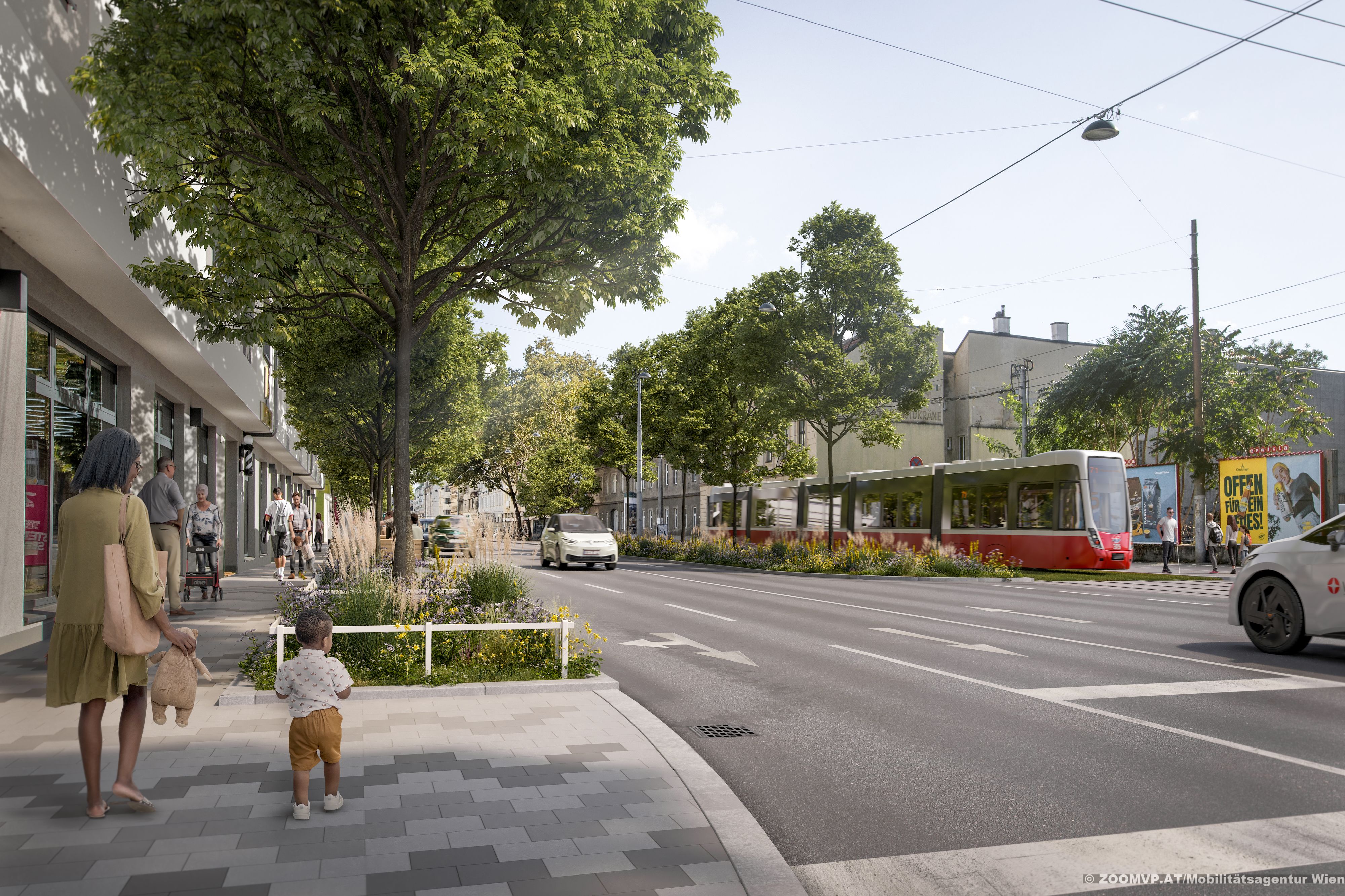 So soll die Simmeringer Hauptstraße bei der Bezirksgrenze nach der Umgestaltung aussehen.