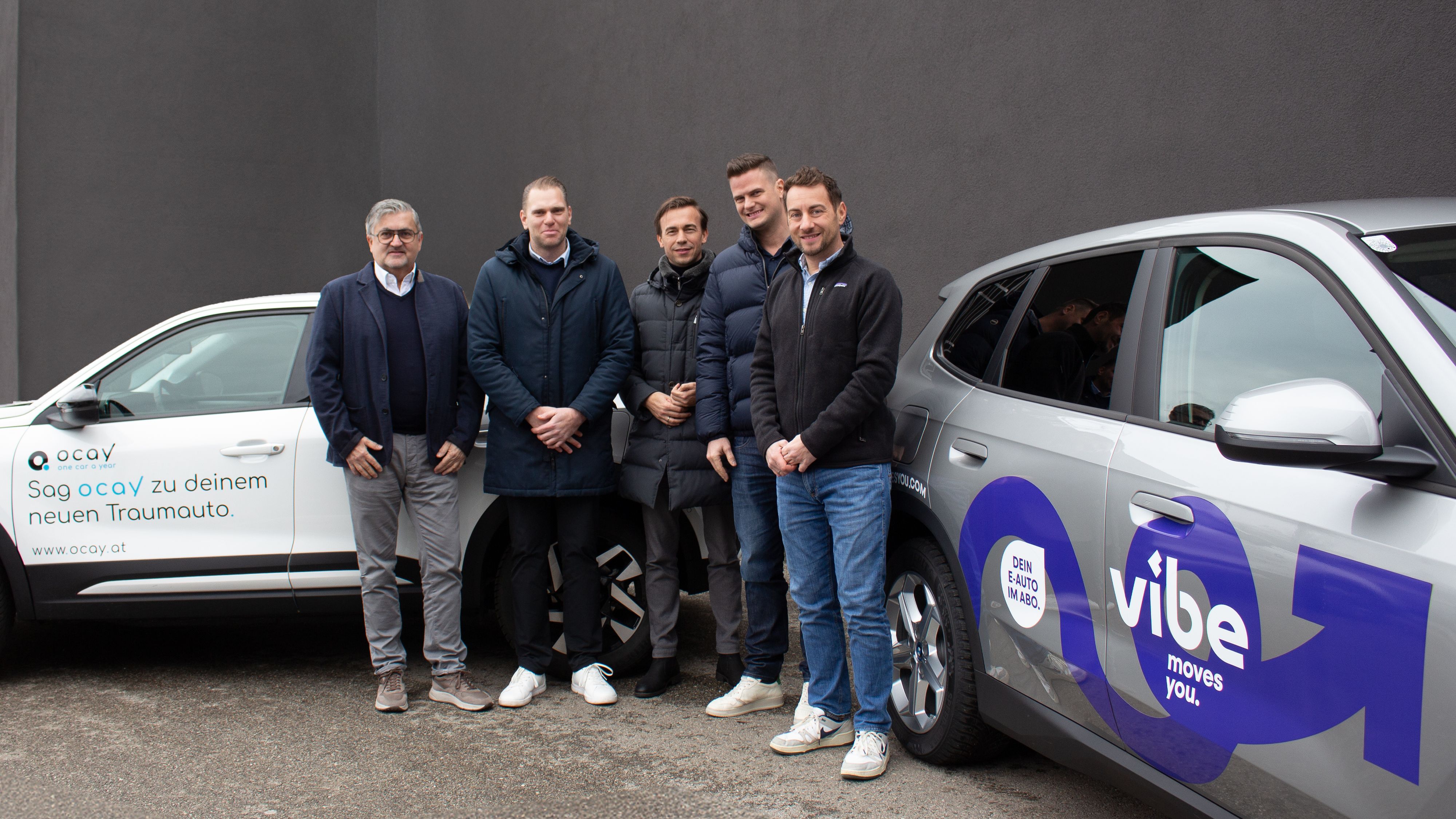 Martin Rada (CEO vibe moves you), Michael Rosenmayer (Head of Key Account vibe moves you), Stefan Leeb (CEO & Co-Founder ocay), Bernhard Aichinger (Co-Founder ocay) und Michael Raberger (Co-Founder ocay).