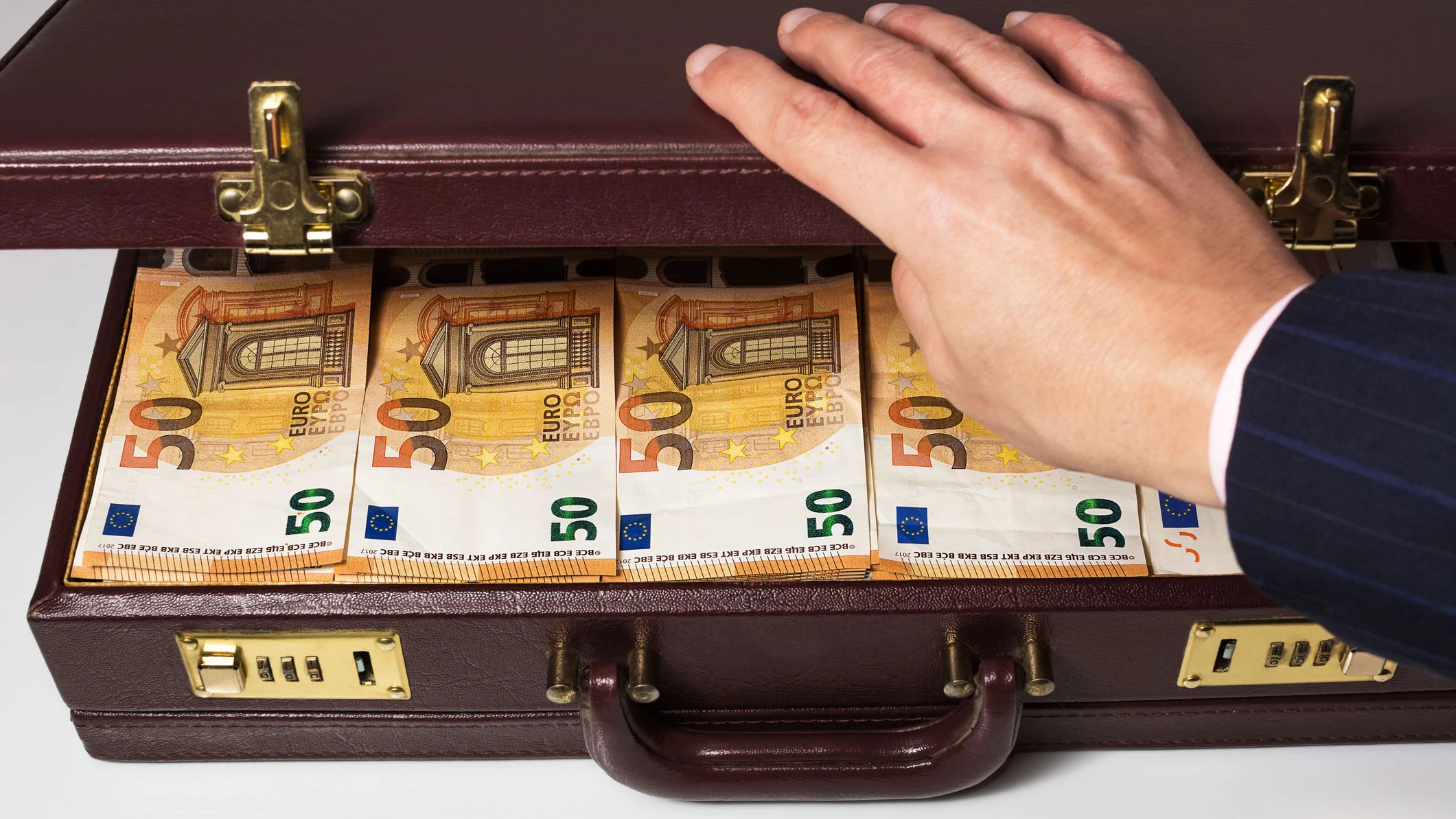 24-hour half-open briefcase full of euro banknotes