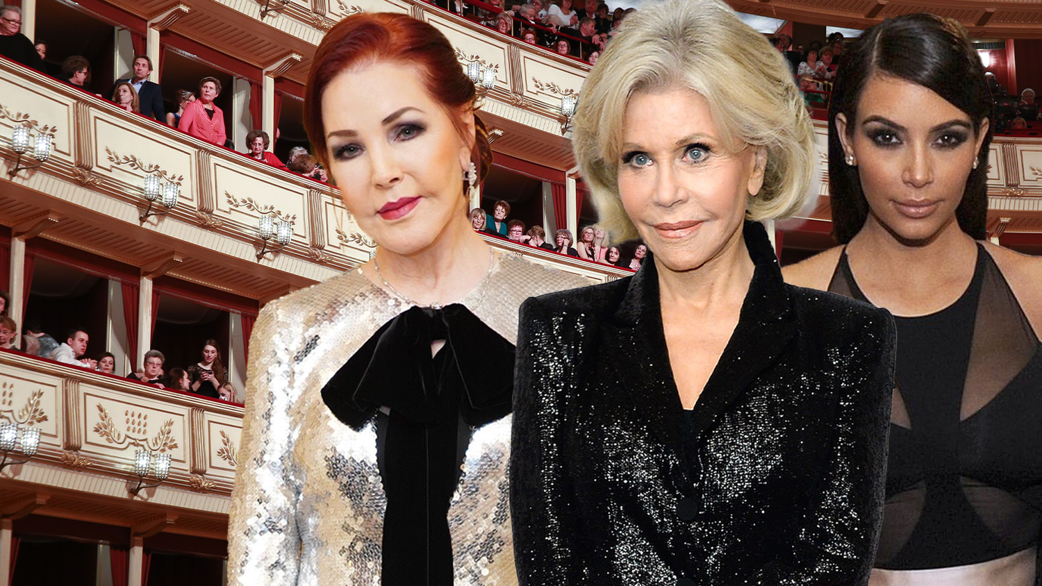 Zu den Stars des Opernballs zählten (v.l.n.r.): Priscilla Presley, Jane Fonda und Kim Kardashian.
