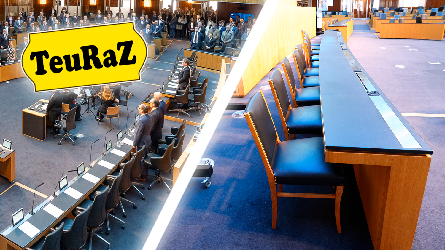 Wegen der Größe der Regierung müssen die Mitglieder und ihre Staatssekretäre auf Armlehnen verzichten. 