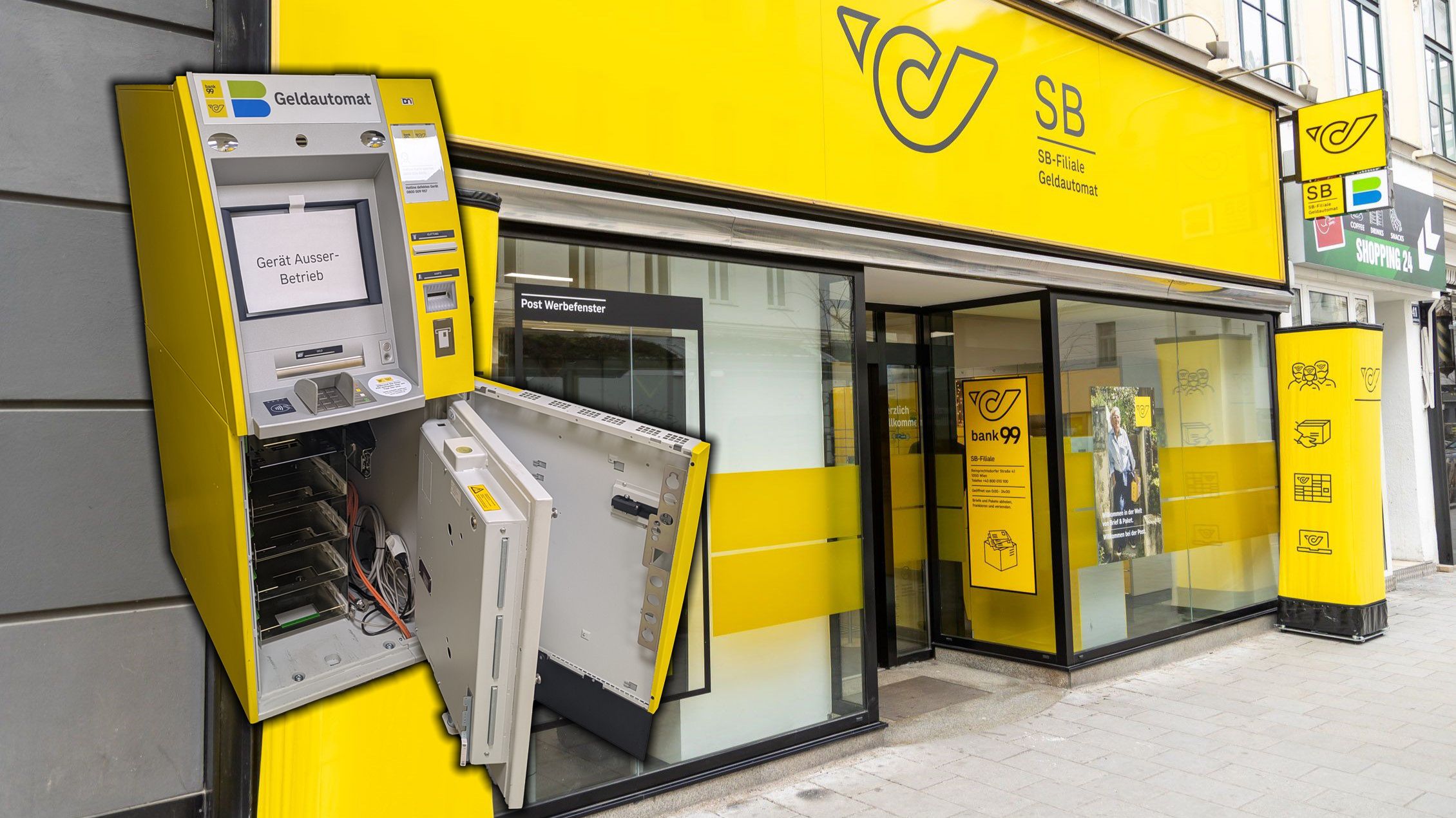 In einer Postfiliale in Wien gibt es nachts für Bankomat-Sprenger nichts zu holen.