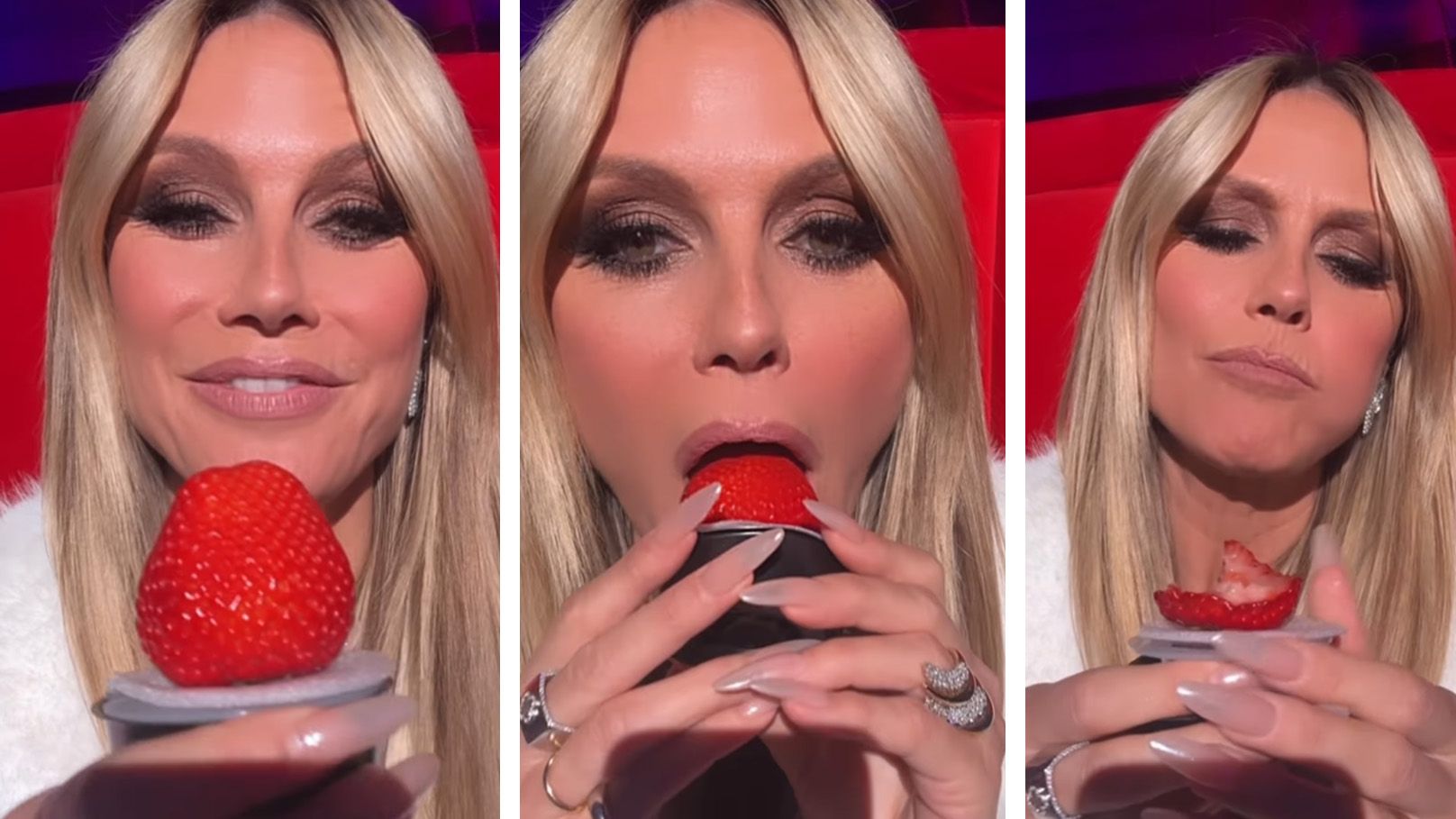 Heidi Klum gönnt sich eine teure Erdbeere.