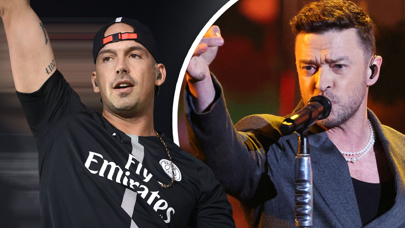 RAF Camora und Justin Timberlake treten auf derselben Bühne auf.