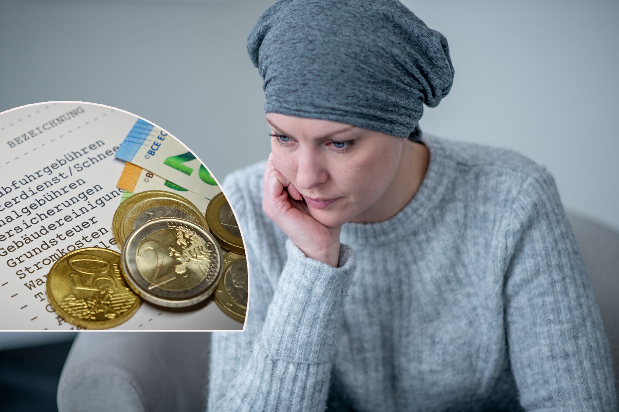Eine Frau kämpft mit finanziellen Sorgen während ihrer Krebsbehandlung – eine schwierige Situation, die durch unkontrollierte Schulden noch verschärft wird.