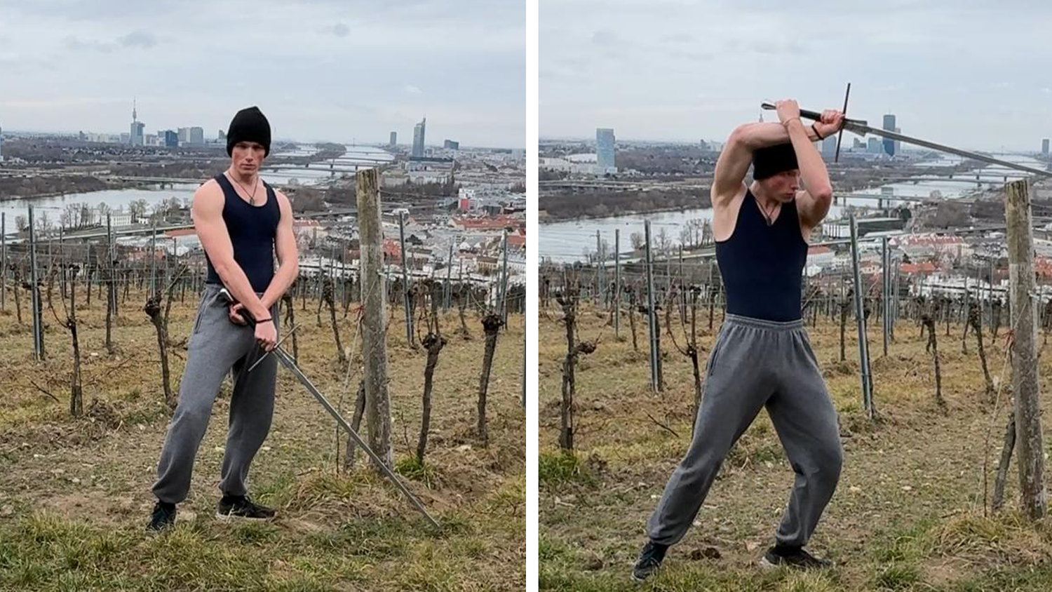 Abseits des Modelns widmet sich GNTM-Teilnehmer Felix L. dem Schwertkampf und trainiert intensiv.