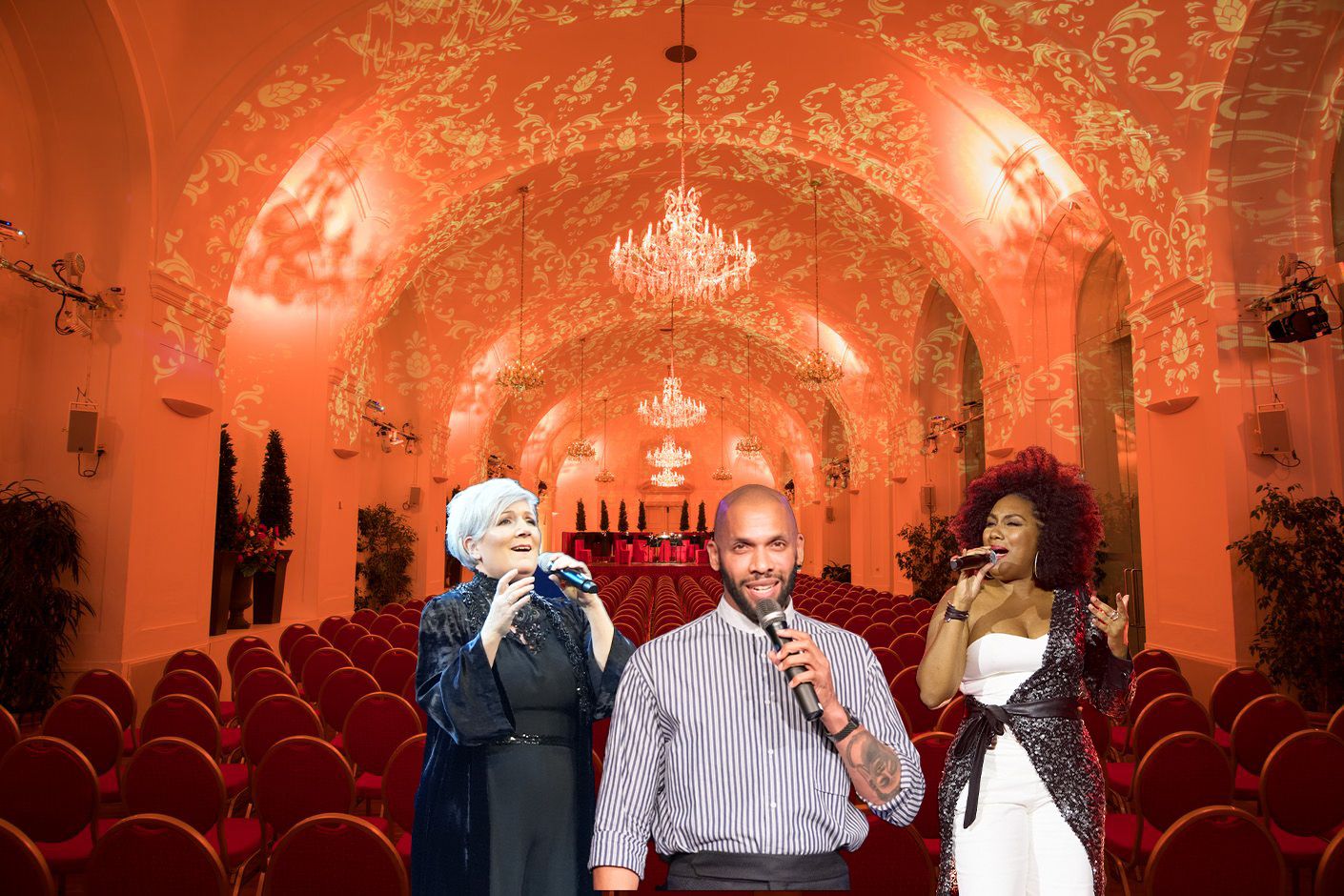 Carin Filipčić, Gino Emnes und Ana Milva Gomes (v.l.) singen am 5. April in 